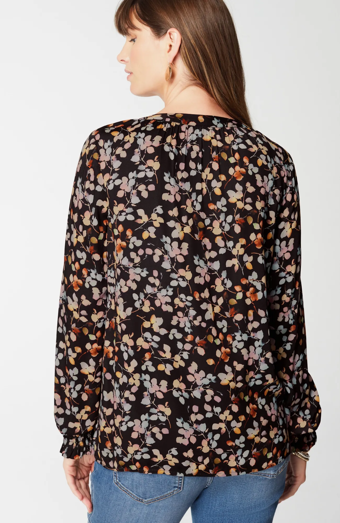 J.Jill Artistic Leaves Printed Satin Top Black Artistic Leaves Discount