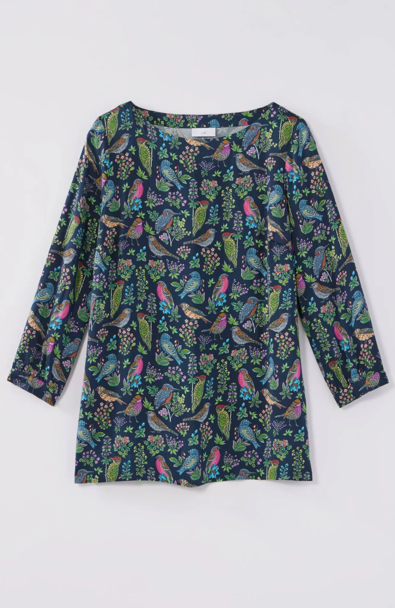 J.Jill Bird-Printed Boat-Neck Top Navy Blue Vibrant Birds Hot
