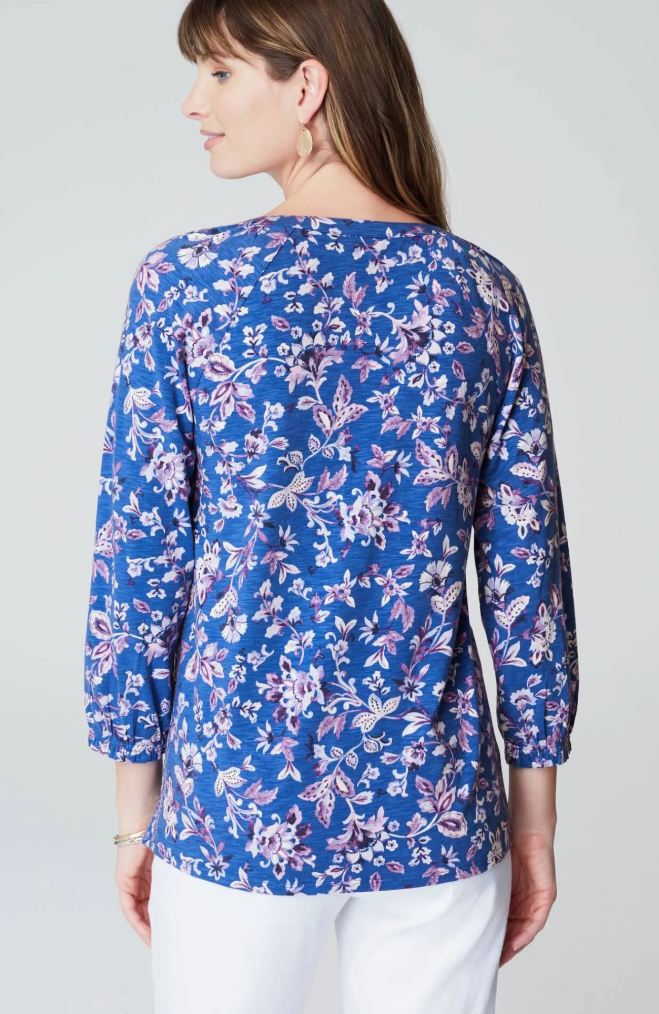 J.Jill Border-Printed Floral Top Amalfi Coast Midnight Garden Outlet