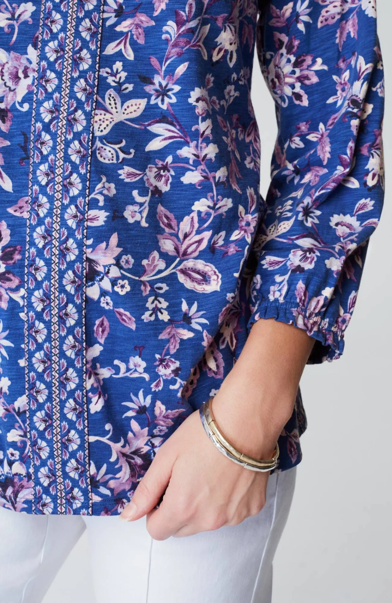 J.Jill Border-Printed Floral Top Amalfi Coast Midnight Garden Outlet