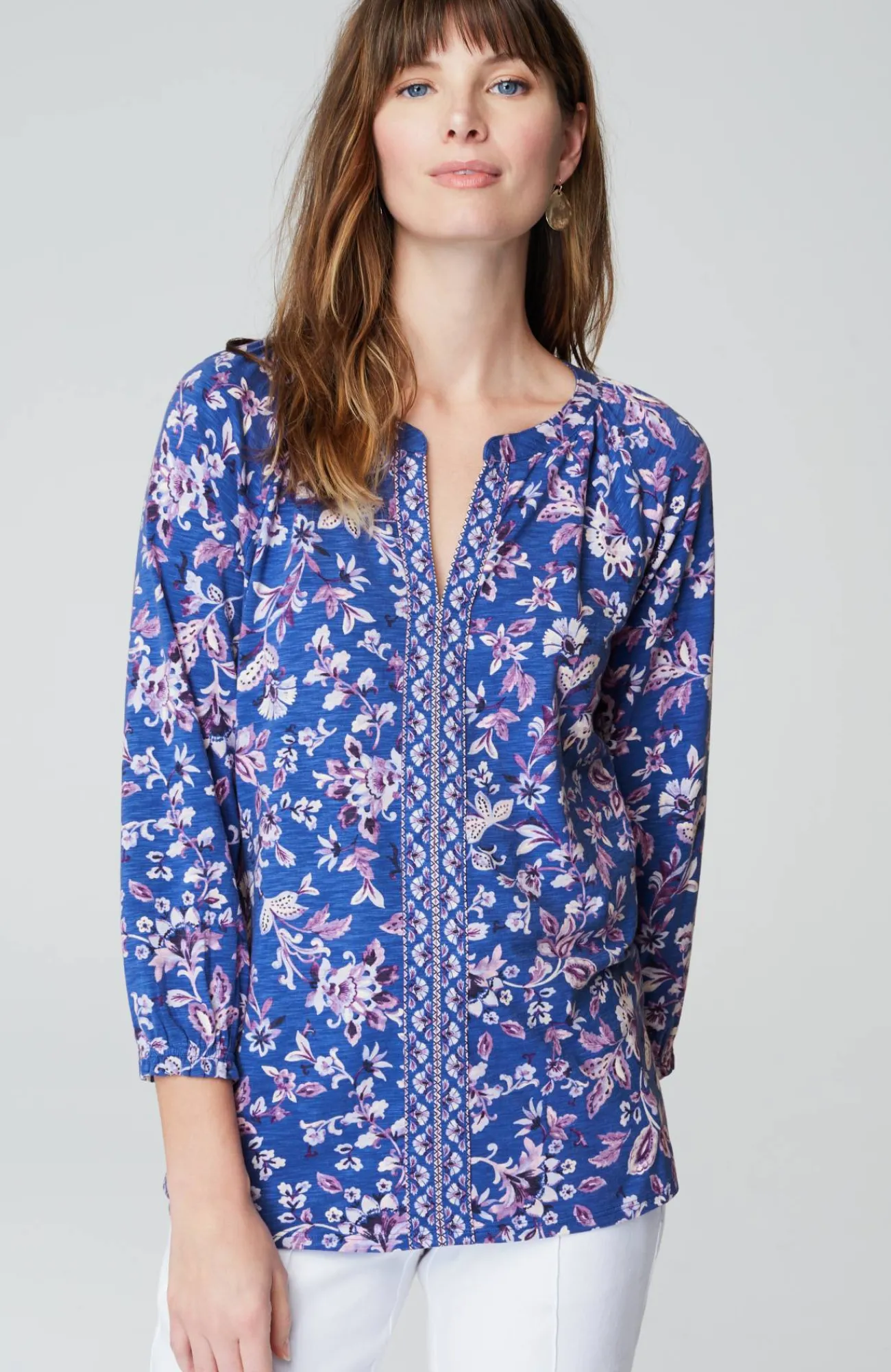 J.Jill Border-Printed Floral Top Amalfi Coast Midnight Garden Outlet