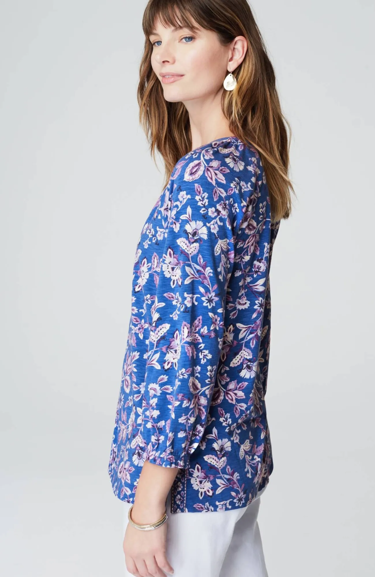 J.Jill Border-Printed Floral Top Amalfi Coast Midnight Garden Outlet
