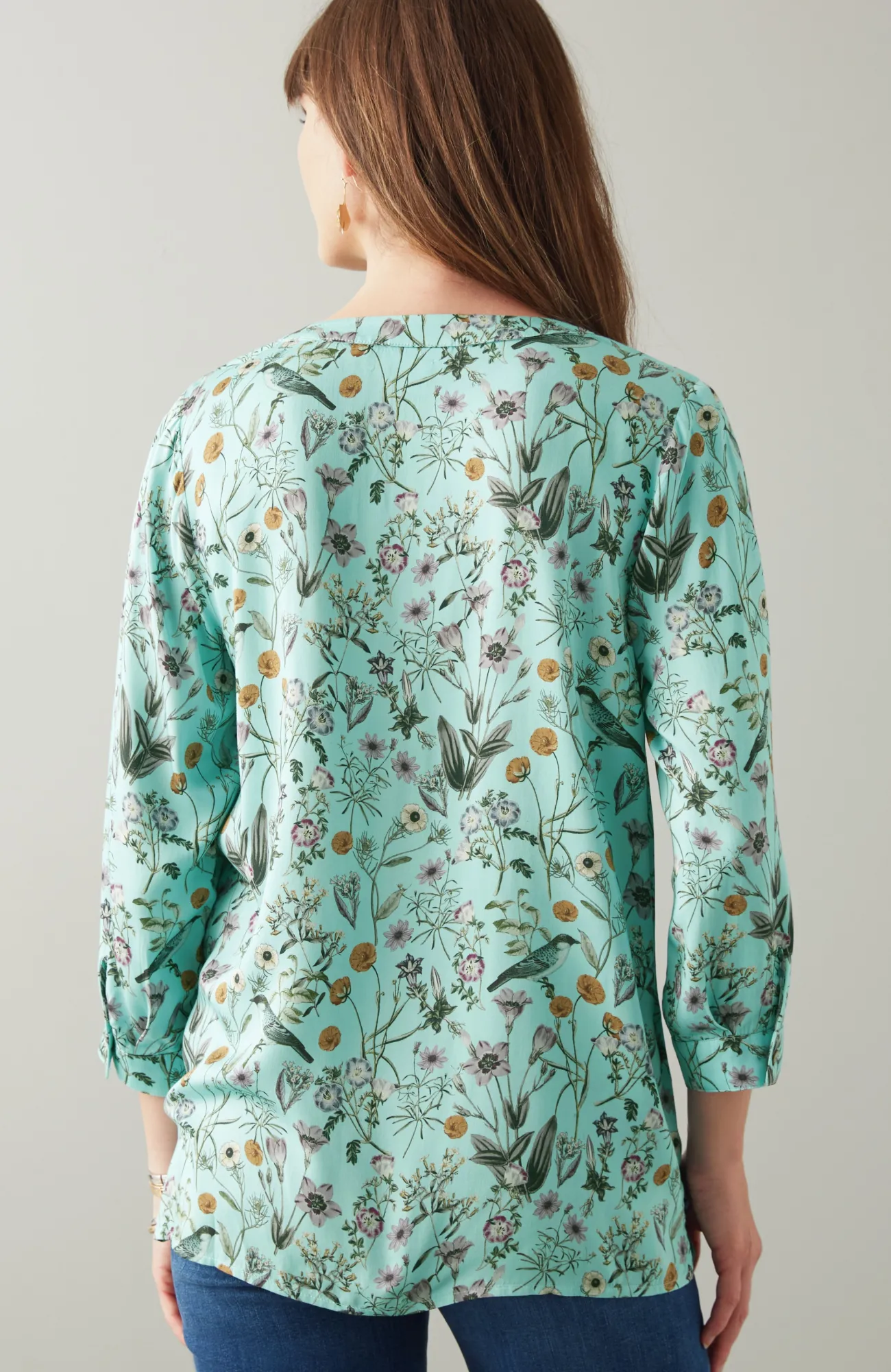 J.Jill Botanical Birds Printed Satin Top Celadon Botanical Garden Best Sale