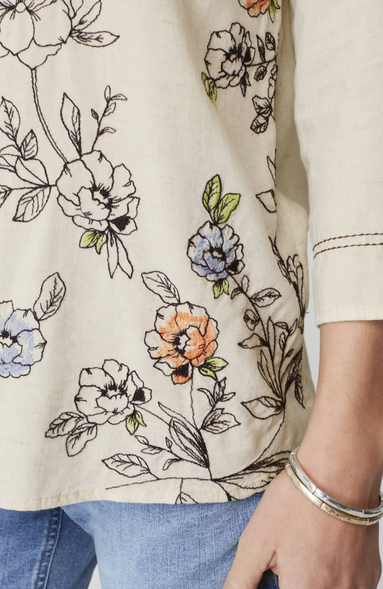 J.Jill Botanical Gardens Embroidered Top Soft Flax Multi Outlet