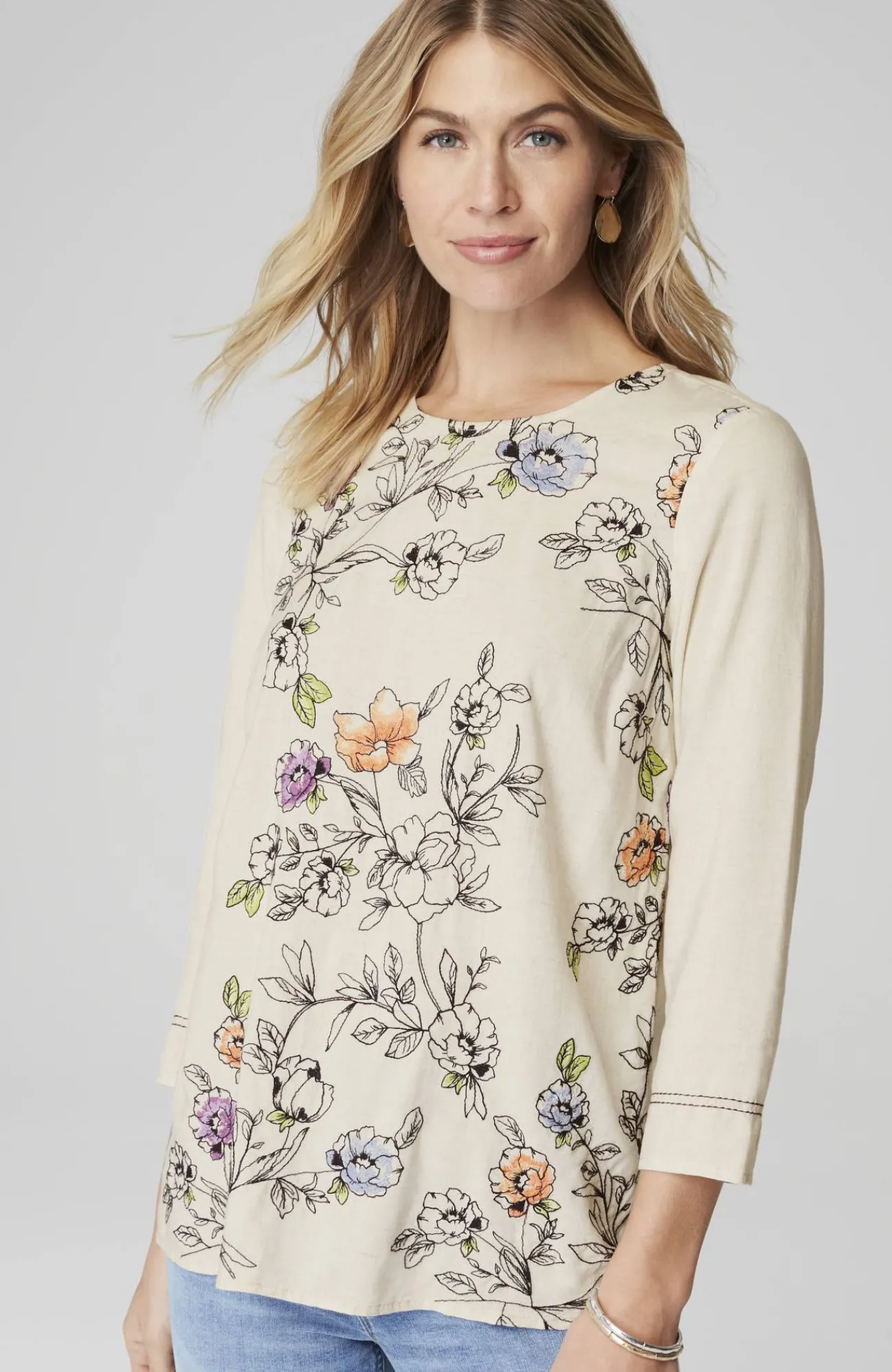 J.Jill Botanical Gardens Embroidered Top Soft Flax Multi Outlet