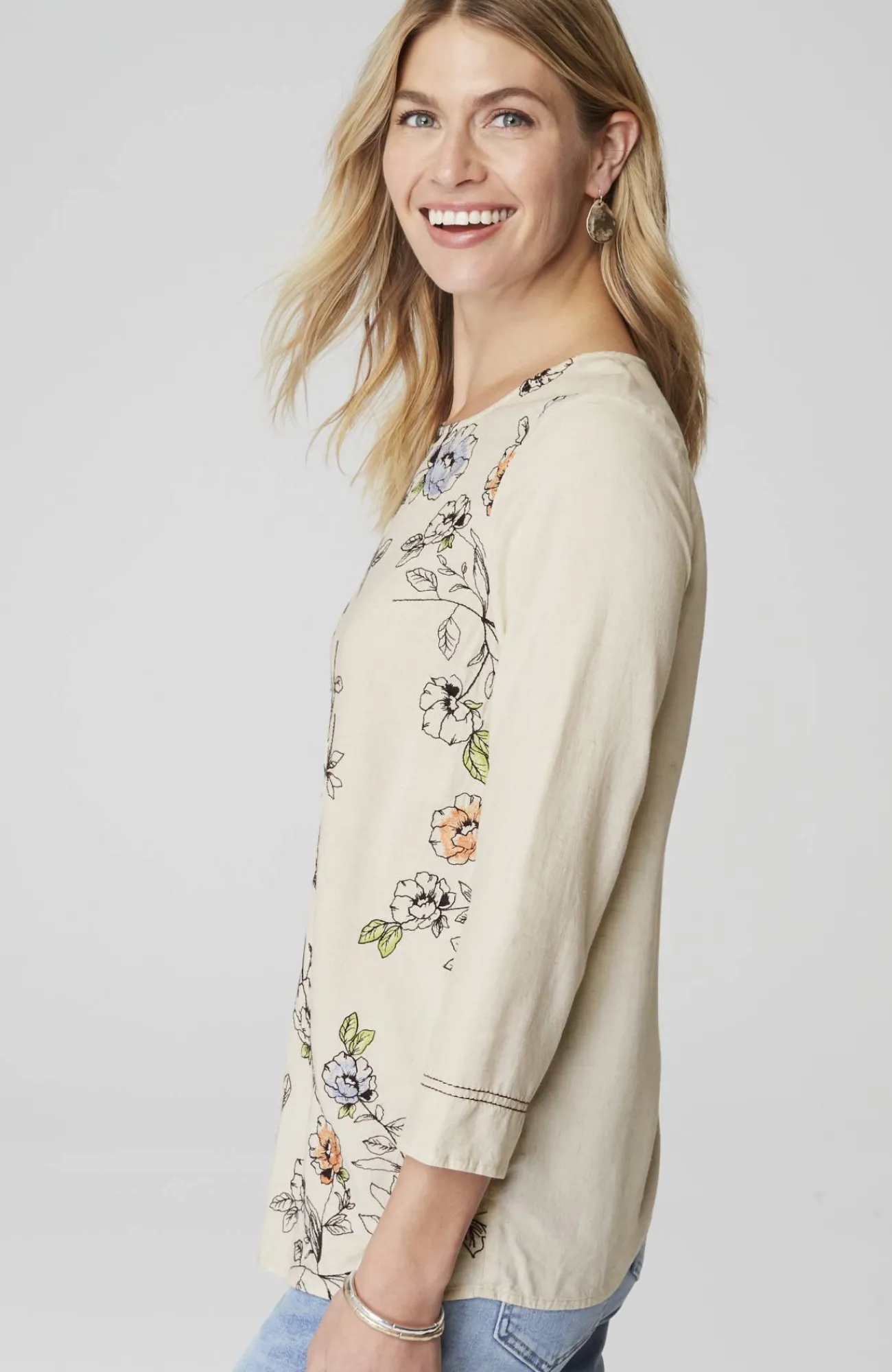 J.Jill Botanical Gardens Embroidered Top Soft Flax Multi Outlet