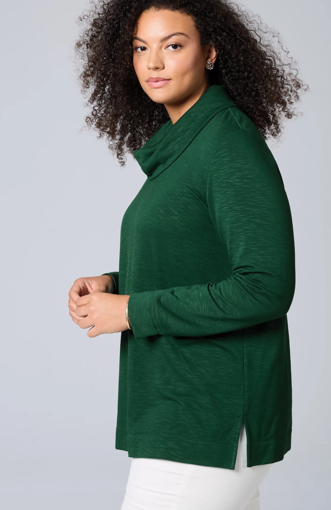 J.Jill Brushed-Fleece Cowl-Neck Knit Top New