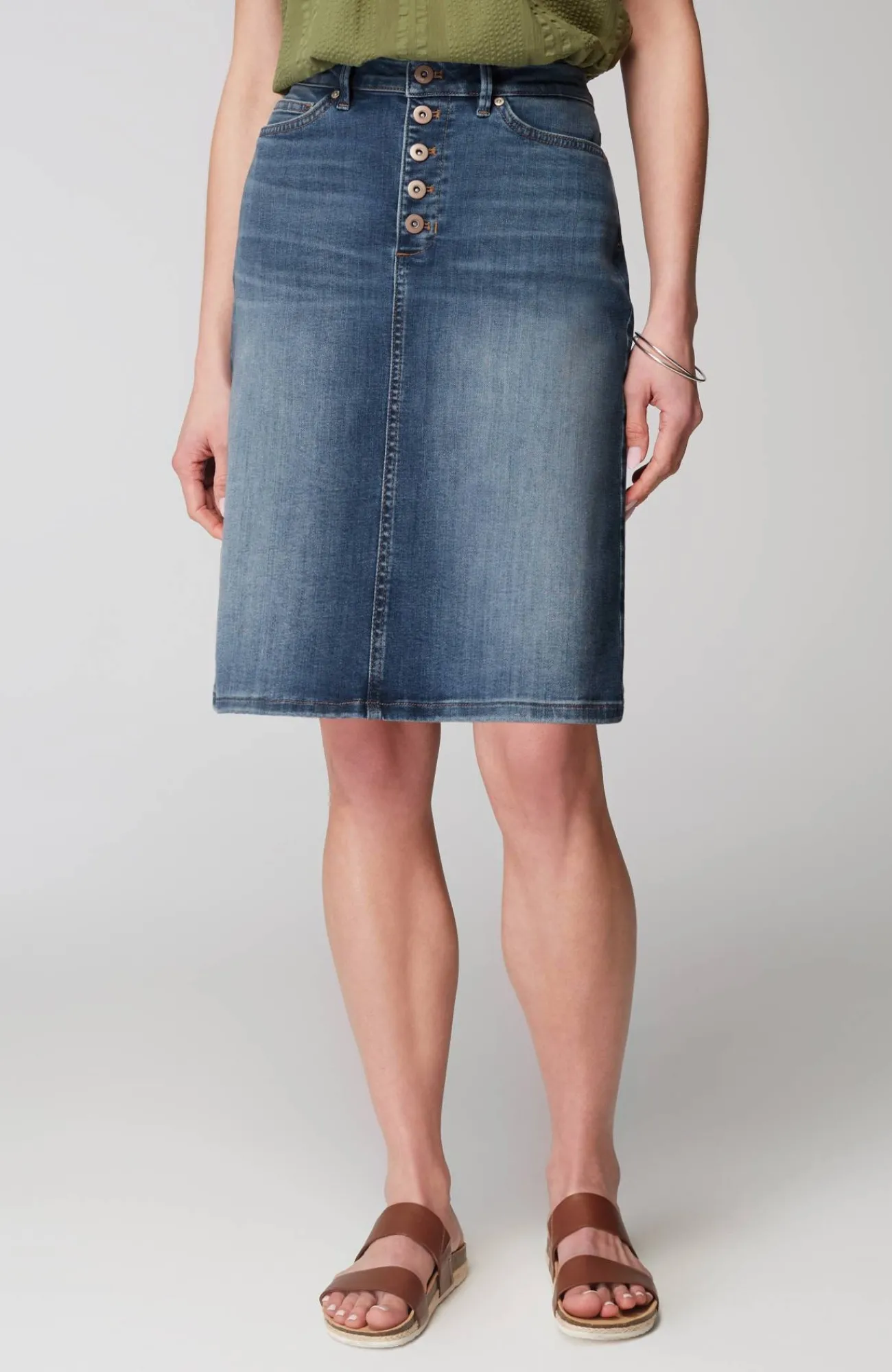 J.Jill Button-Fly Denim Skirt Clearway Wash Store