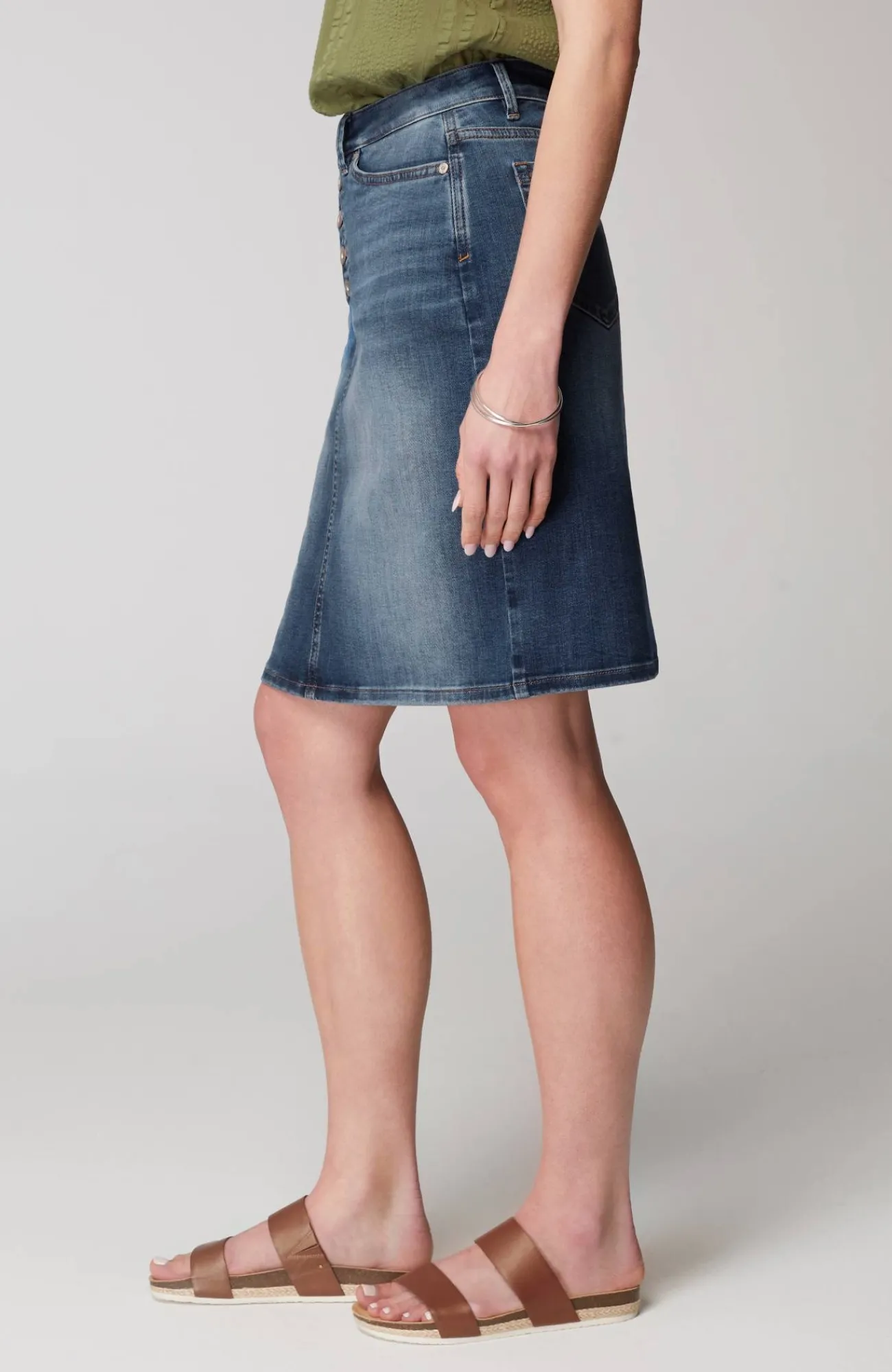 J.Jill Button-Fly Denim Skirt Clearway Wash Store
