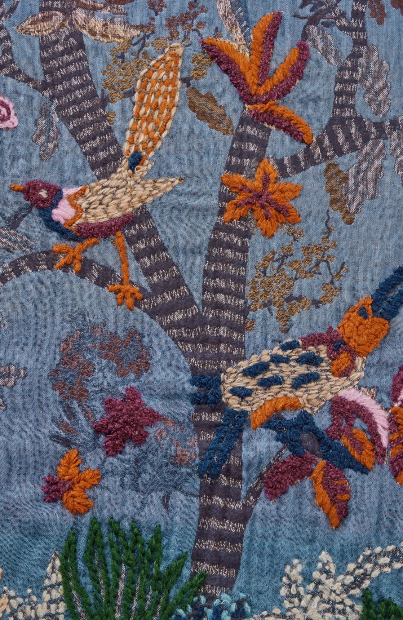 J.Jill Compassion Fund Embroidered Birds Jacquard Scarf Bordeaux Multi Discount