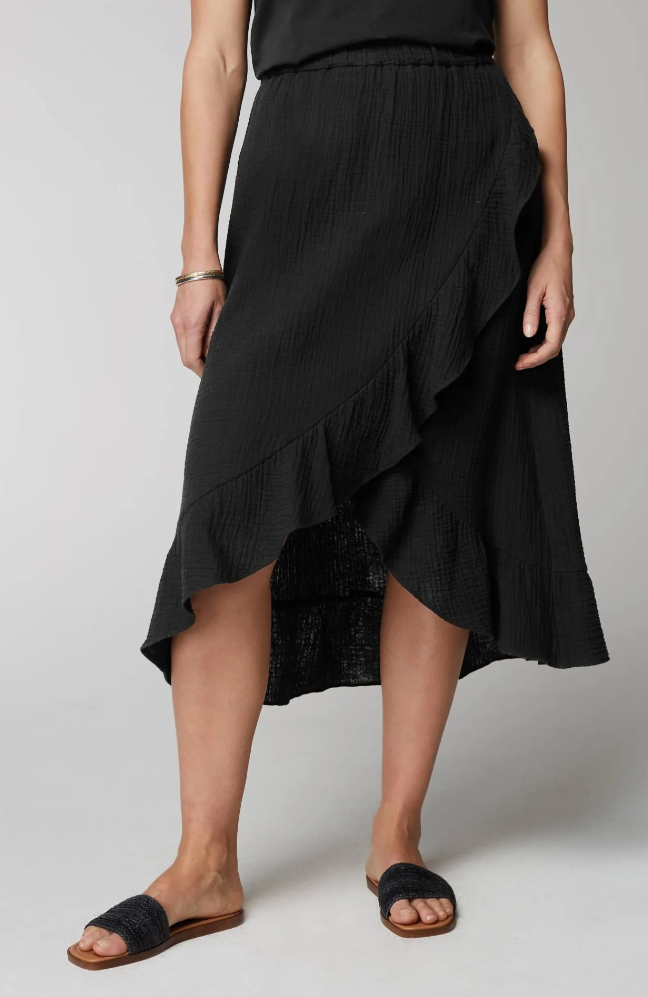 J.Jill Cotton-Gauze Ruffled Wrap Skirt Black Best Sale