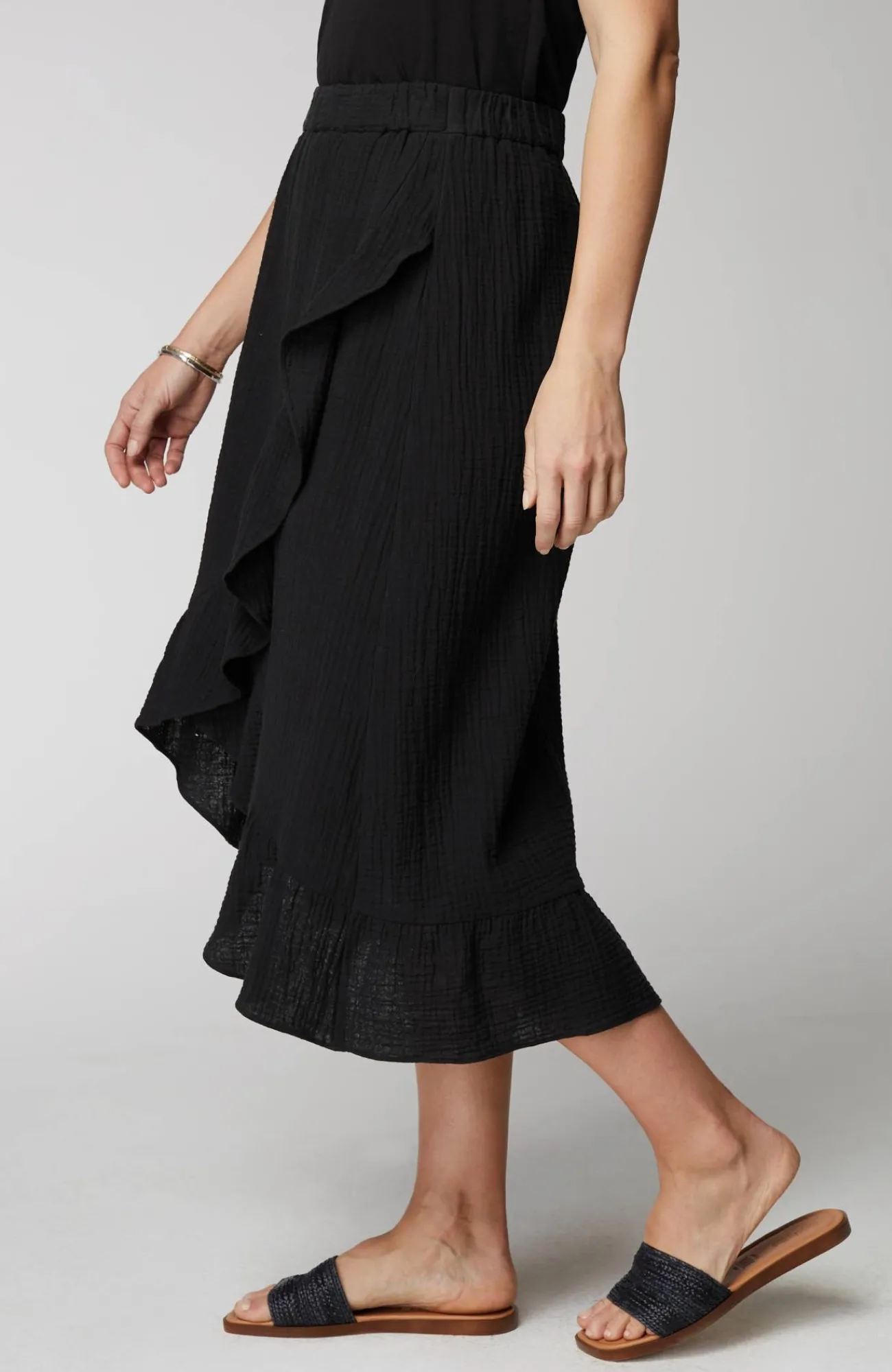 J.Jill Cotton-Gauze Ruffled Wrap Skirt Black Best Sale