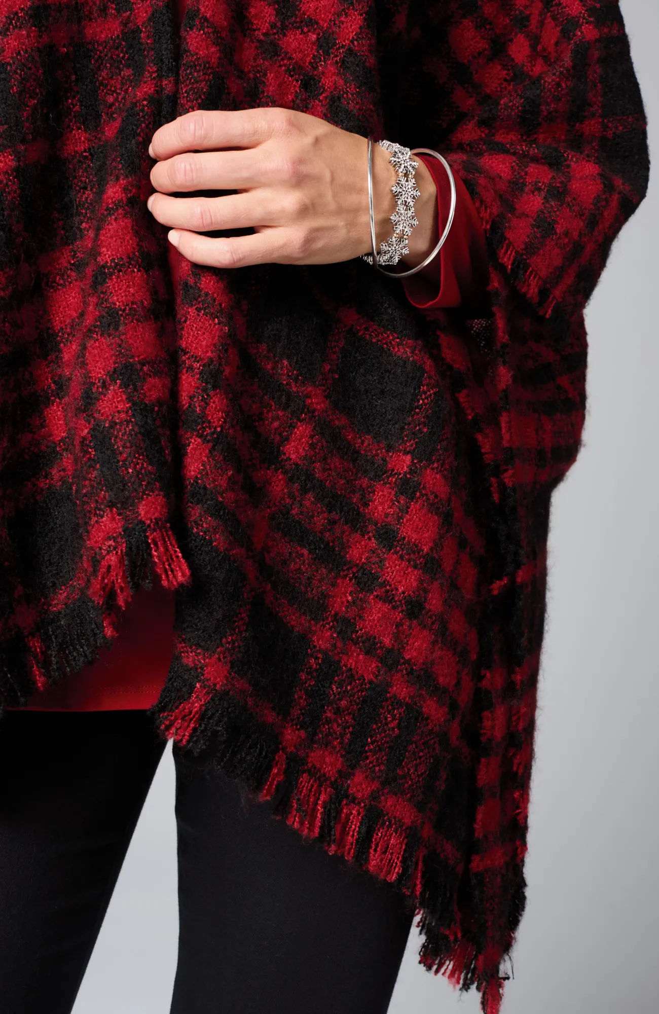 J.Jill Cozy Plaid Blanket Ruana Black/scarlet Cheap