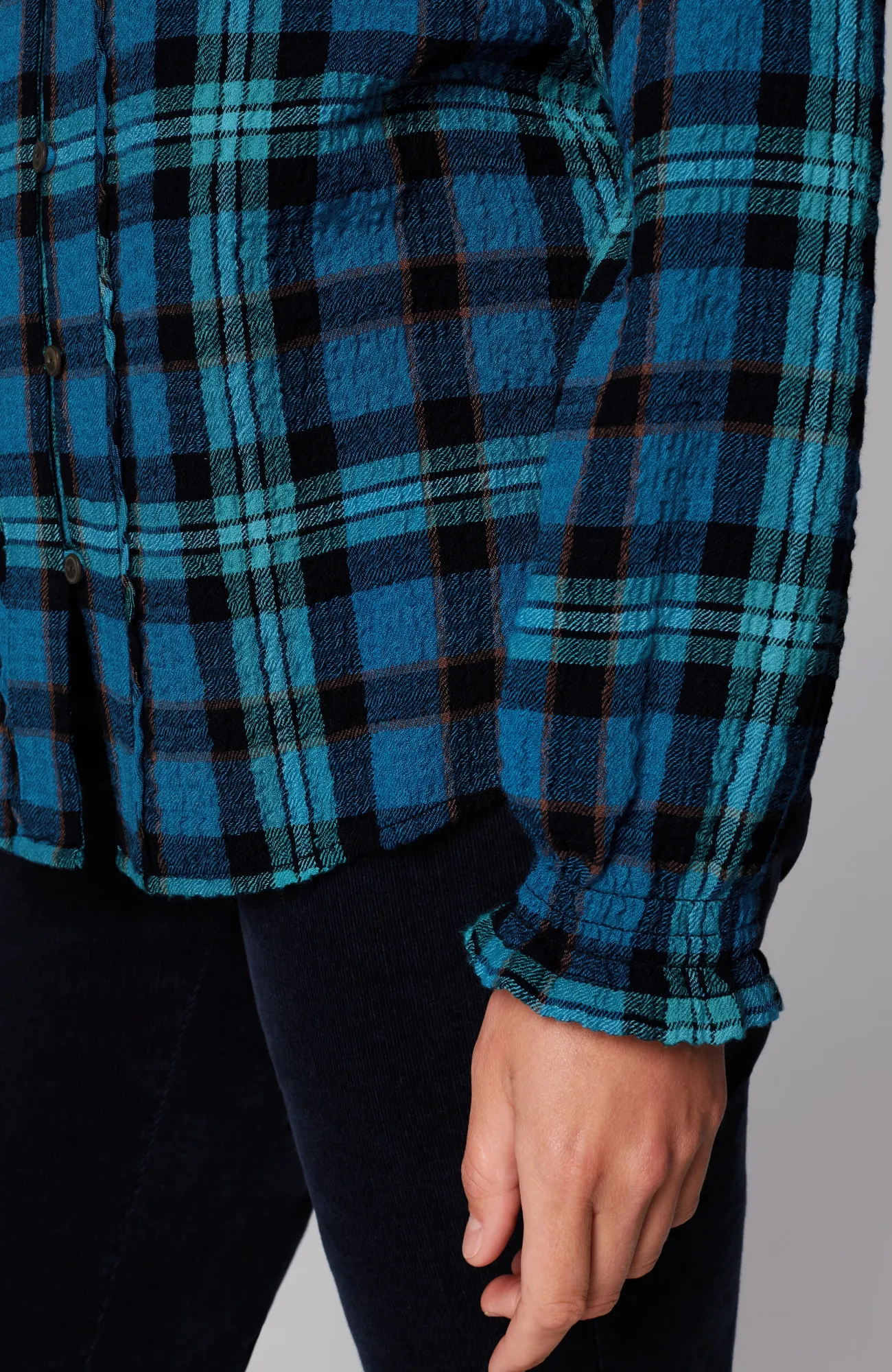 J.Jill Crinkled Plaid Top Blue Jewel Multi Outlet