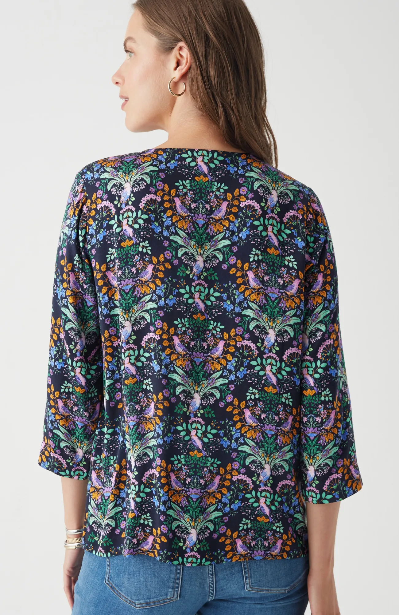 J.Jill Delightful Garden Printed Satin Top Navy Blue Delightful Garden Online