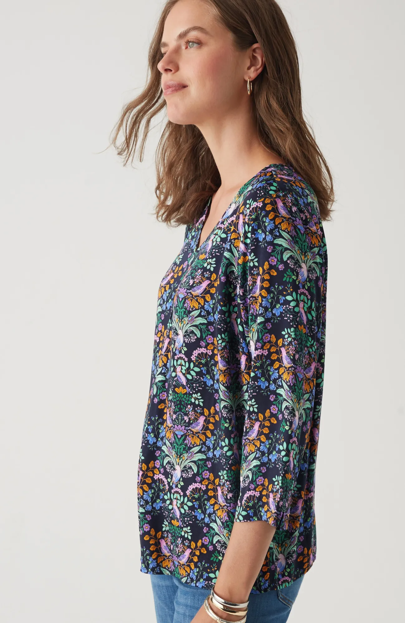 J.Jill Delightful Garden Printed Satin Top Navy Blue Delightful Garden Online