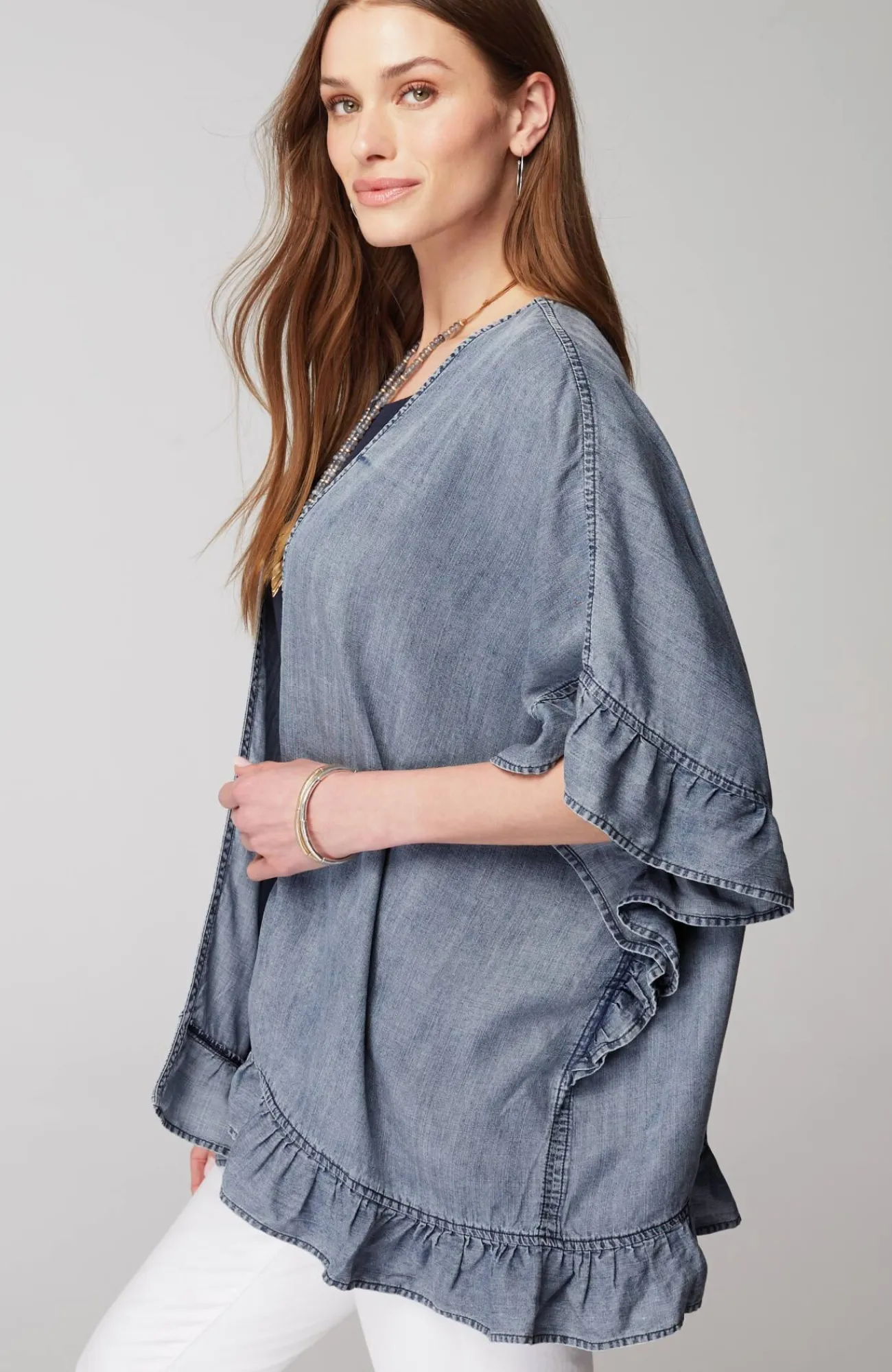 J.Jill Ruffled-Trim Ruana Denim Online