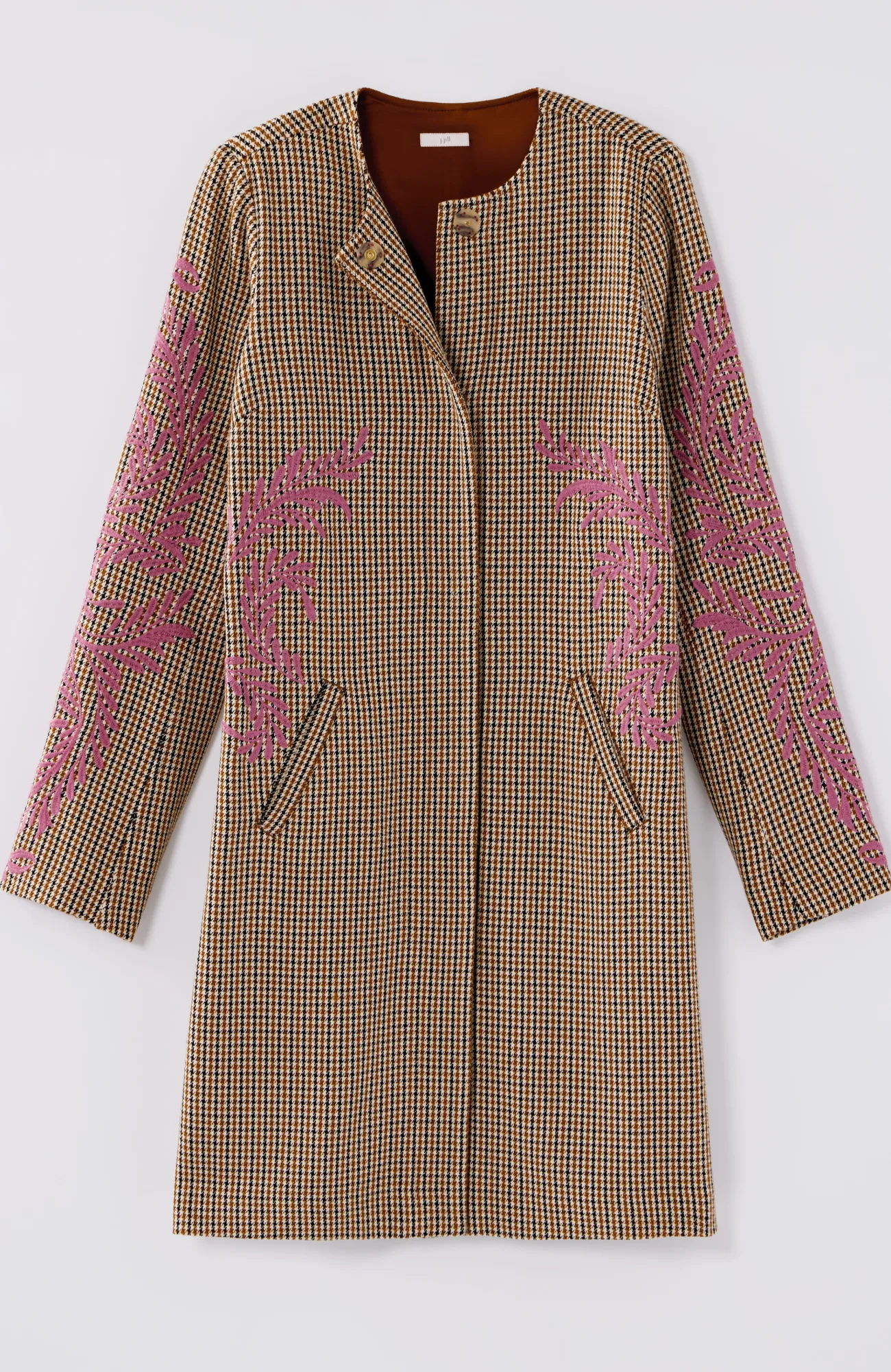 J.Jill Embroidered Plaid Snap-Front Jacket Nutmeg Multi Clearance
