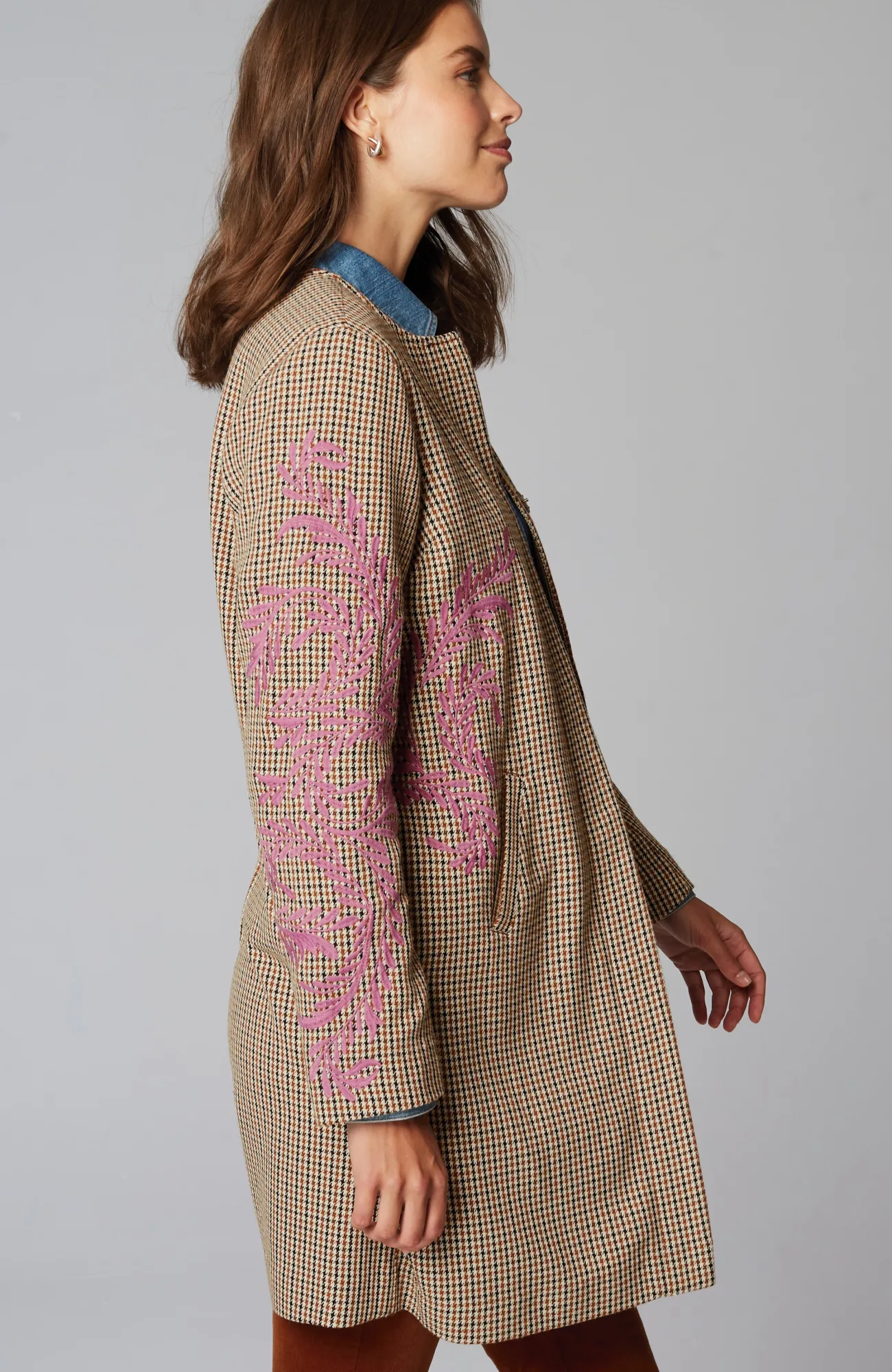 J.Jill Embroidered Plaid Snap-Front Jacket Nutmeg Multi Clearance
