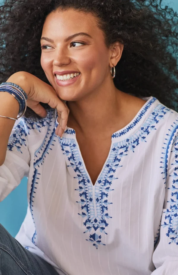 J.Jill Embroidered Textured Tunic White Multi Sale