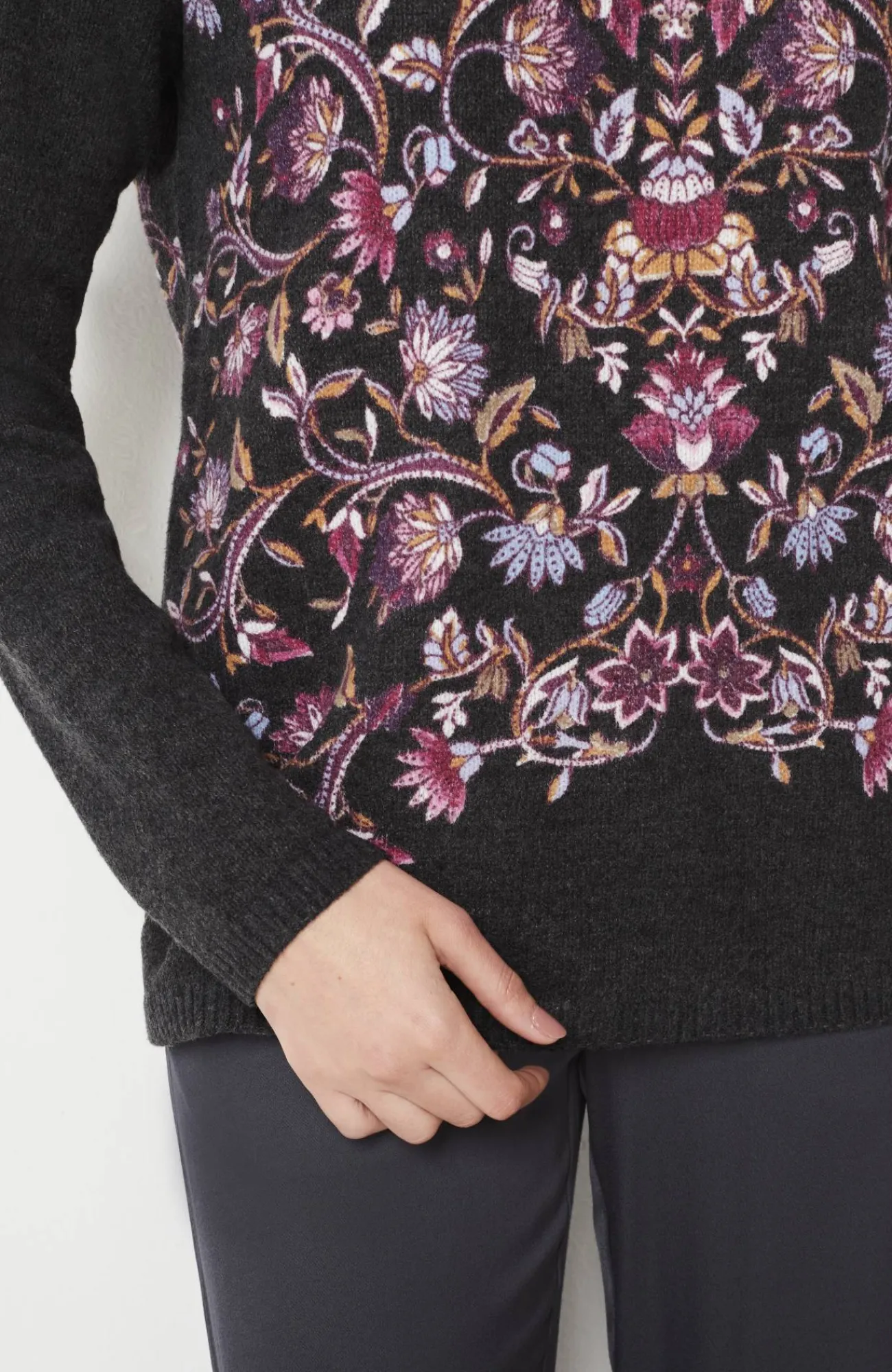 J.Jill Enchanted Florals Sweater Greystone Placed Radiant Flowers Discount