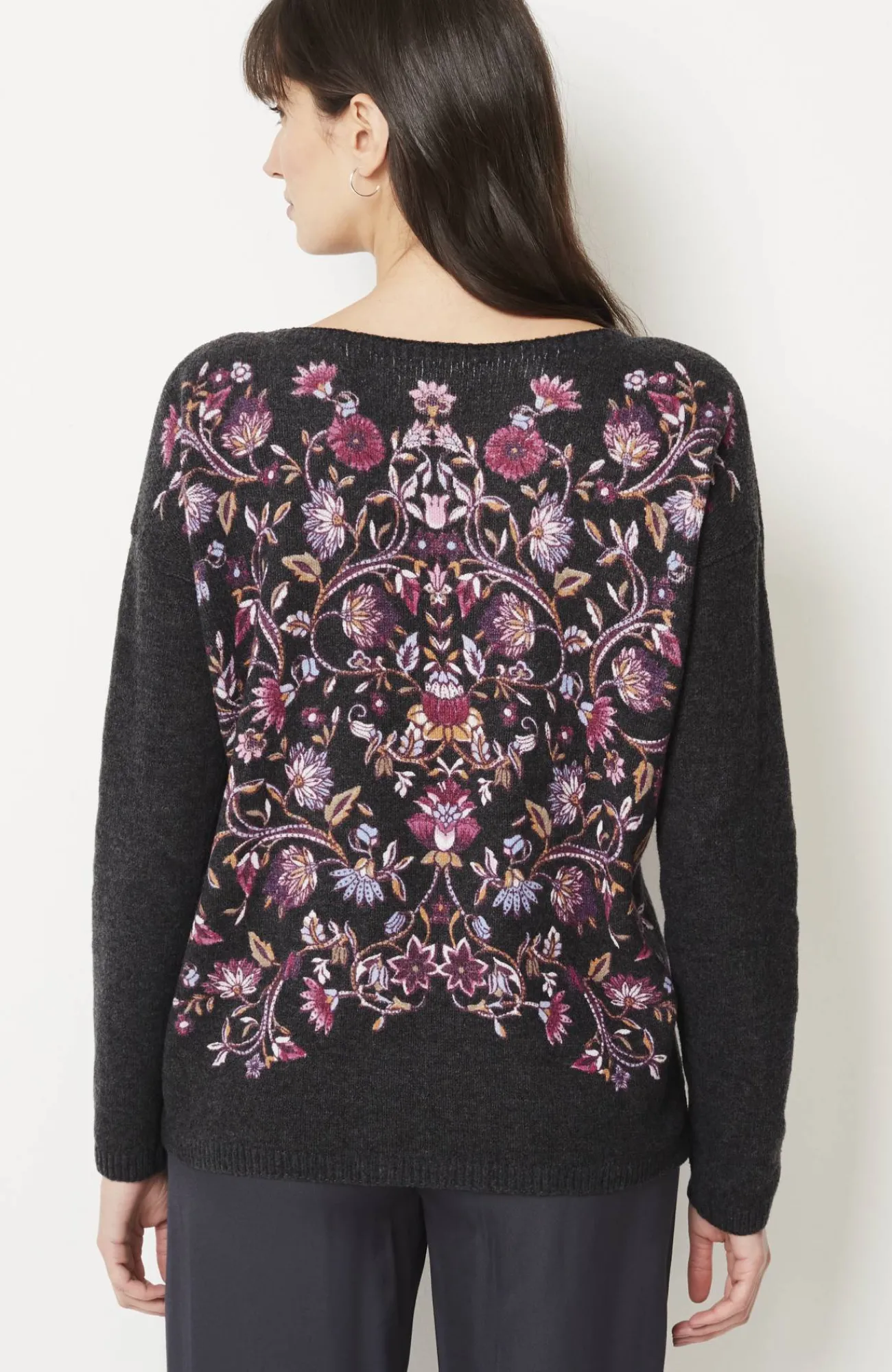J.Jill Enchanted Florals Sweater Greystone Placed Radiant Flowers Discount