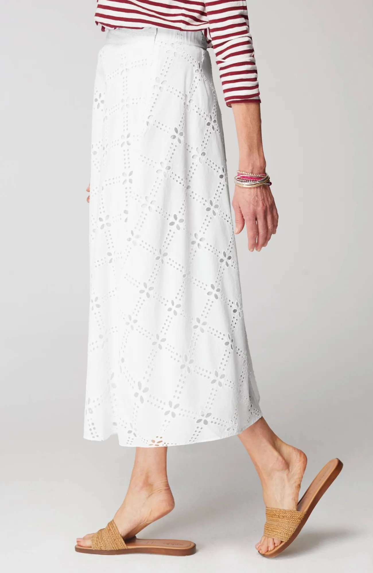 J.Jill Eyelet Midi Skirt White Outlet
