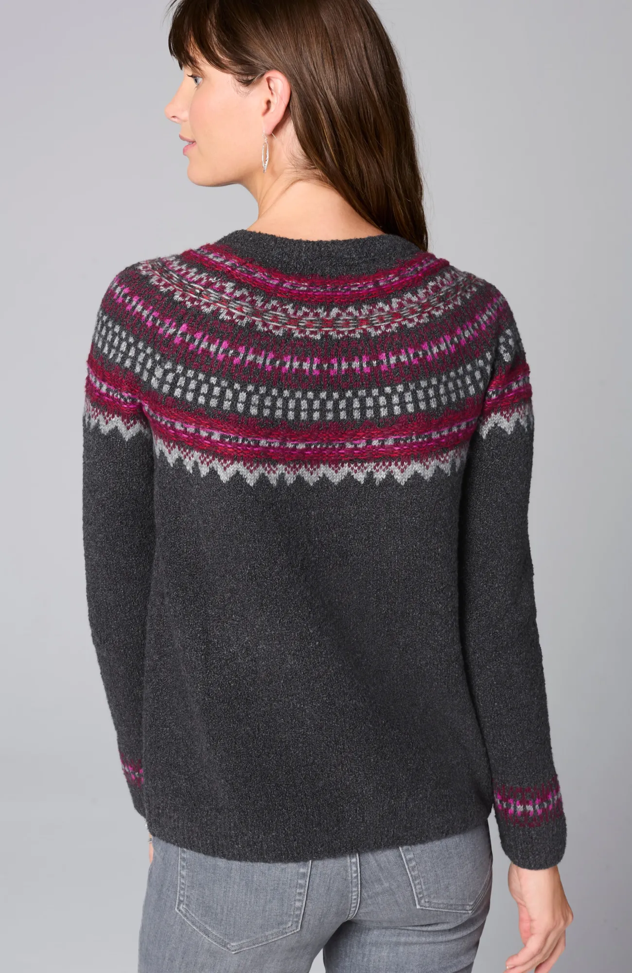 J.Jill Fair Isle Pullover Sweater Dark Charcoal Heather Multi New