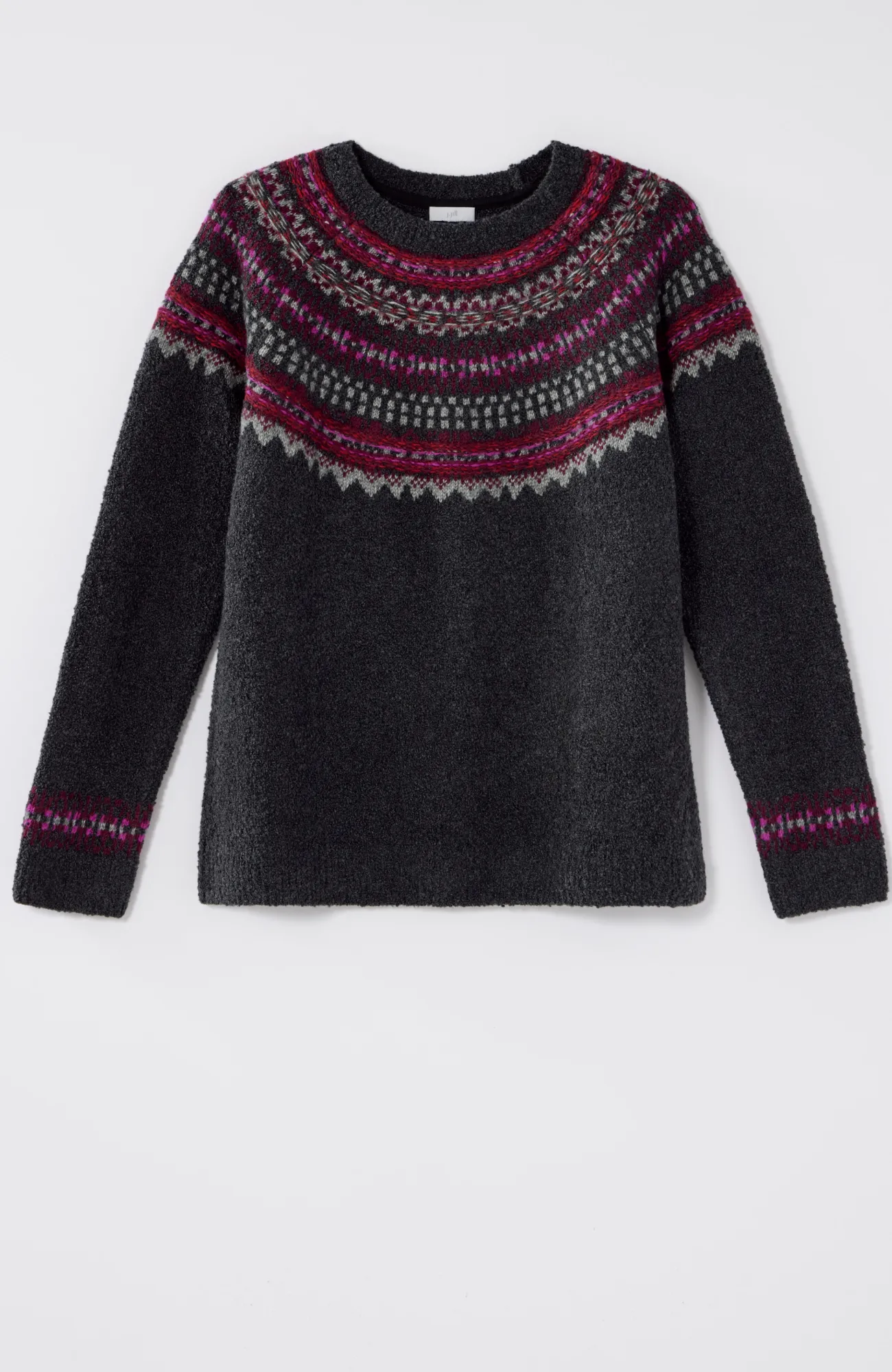 J.Jill Fair Isle Pullover Sweater Dark Charcoal Heather Multi New