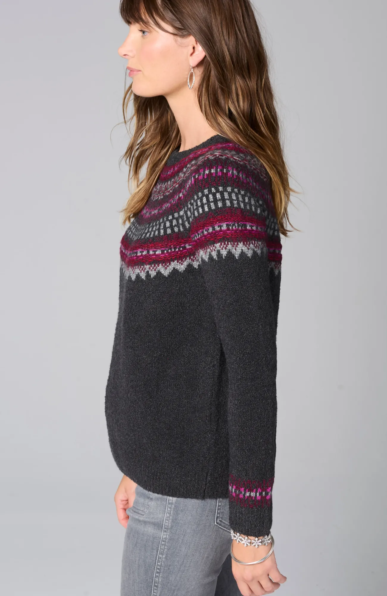 J.Jill Fair Isle Pullover Sweater Dark Charcoal Heather Multi New