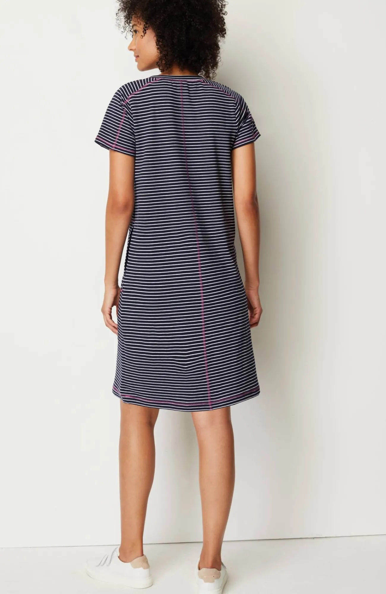 J.Jill Fit Elevate Terry Contrasting-Stitch Dress Navy Blue/white Store