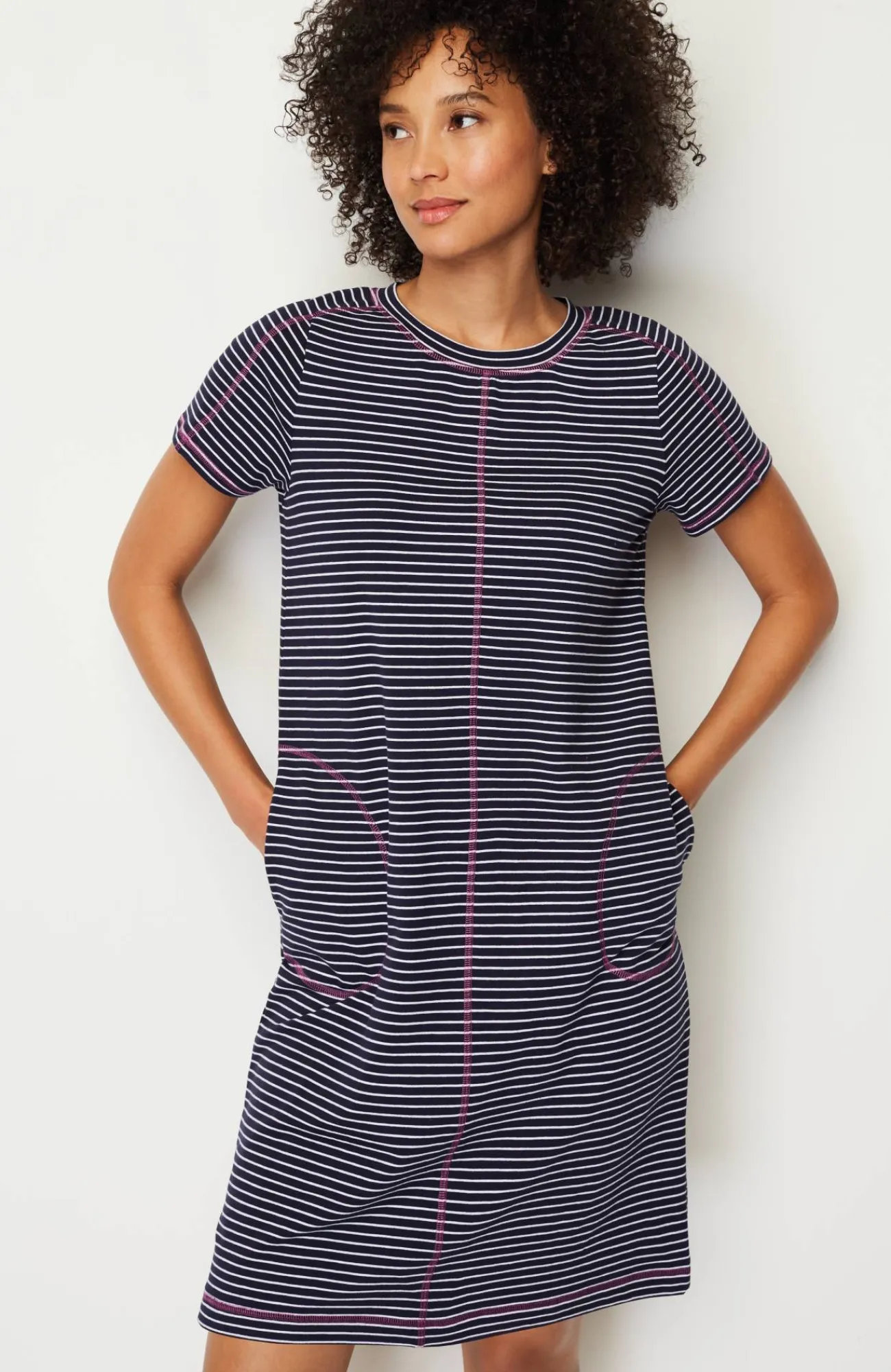 J.Jill Fit Elevate Terry Contrasting-Stitch Dress Navy Blue/white Store