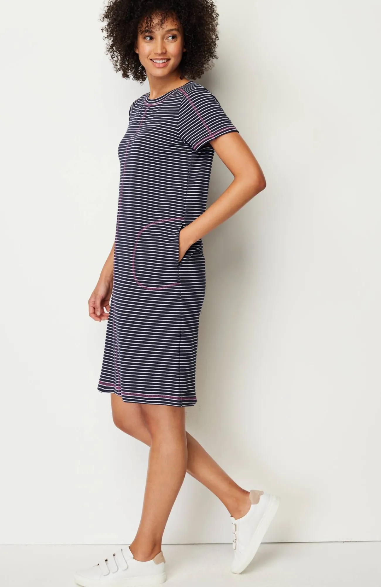 J.Jill Fit Elevate Terry Contrasting-Stitch Dress Navy Blue/white Store