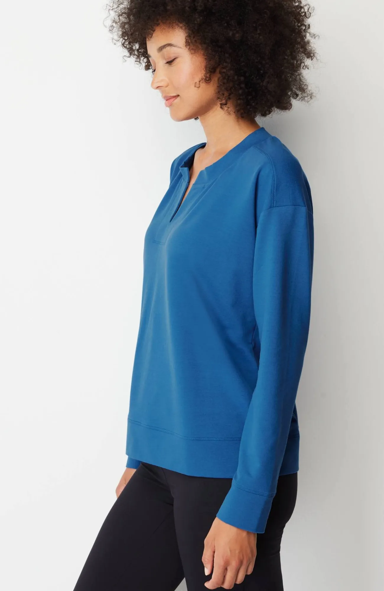 J.Jill Fit Elevate Terry Split-Neck Sweatshirt Hot
