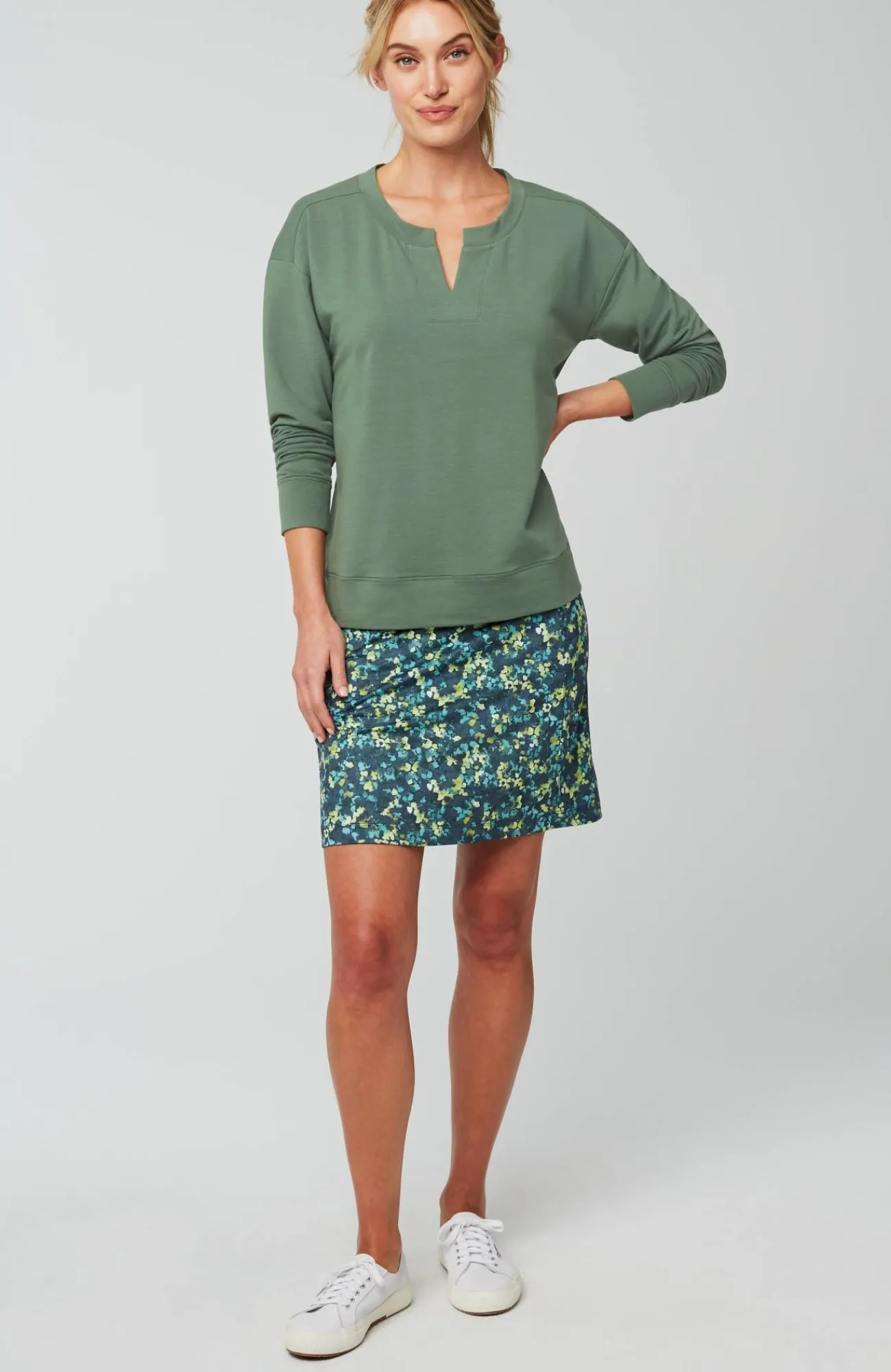 J.Jill Fit Elevate Terry Split-Neck Sweatshirt Hot