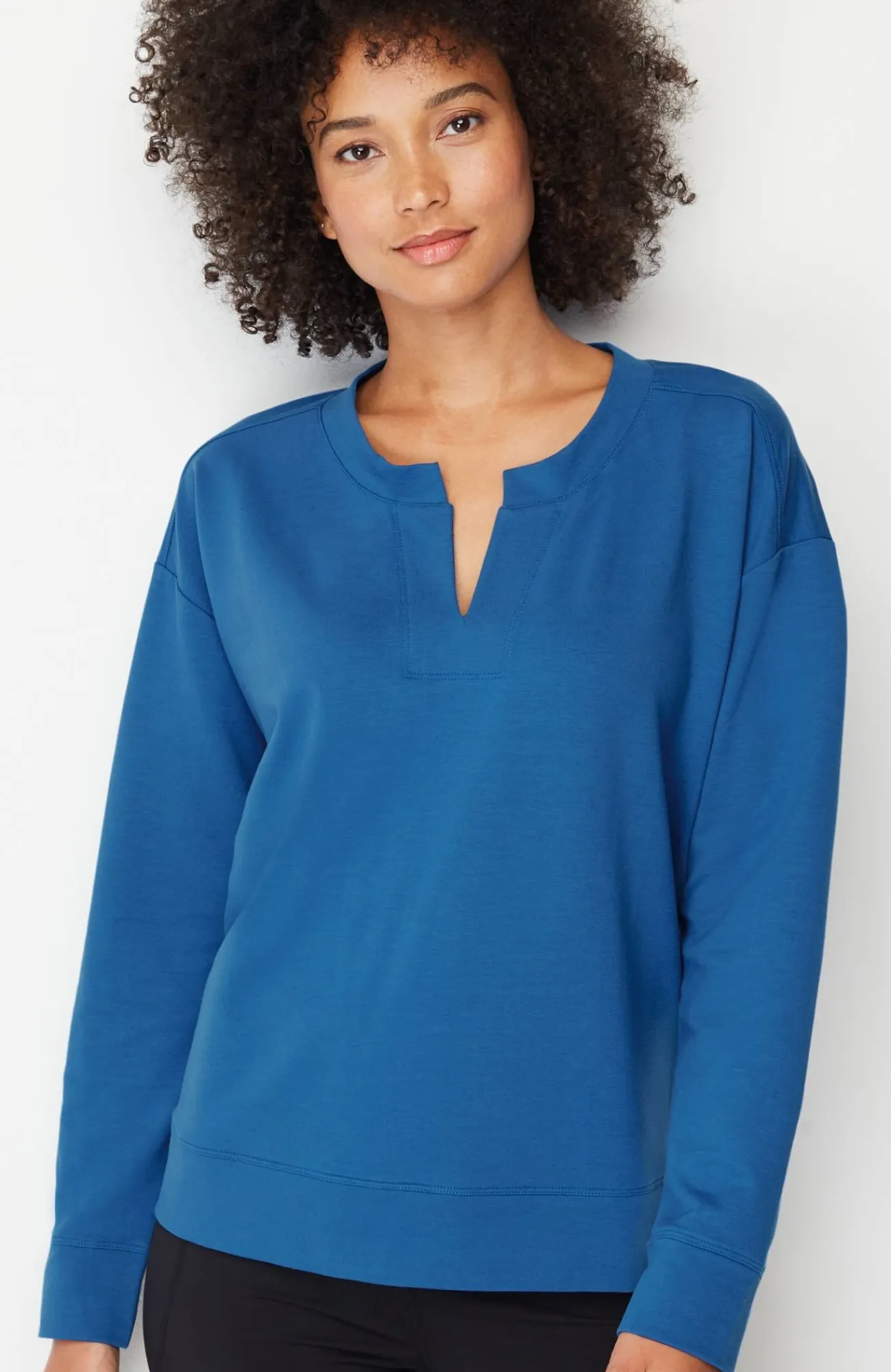 J.Jill Fit Elevate Terry Split-Neck Sweatshirt Hot