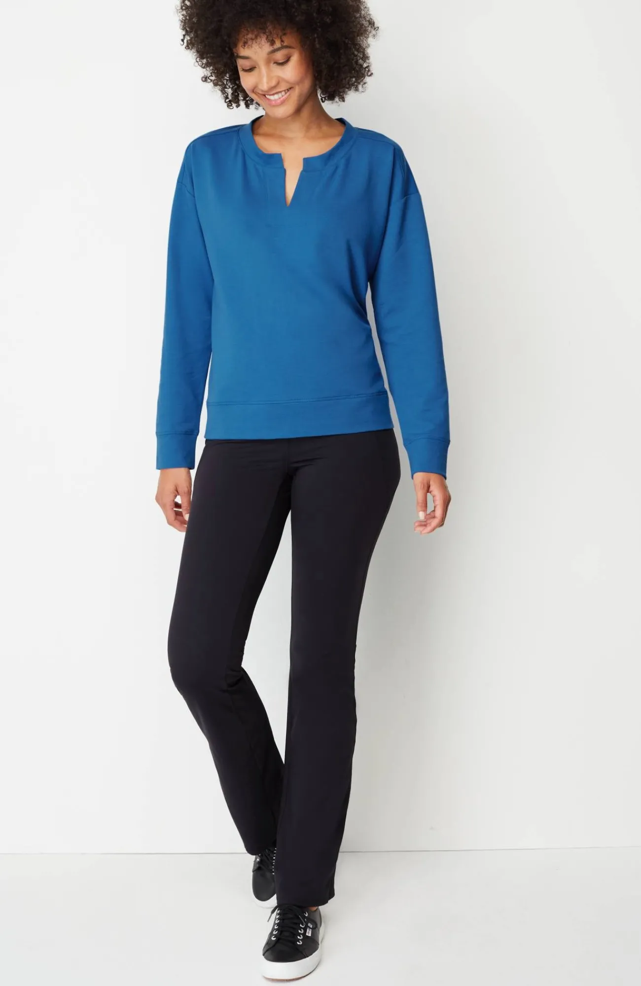 J.Jill Fit Elevate Terry Split-Neck Sweatshirt Hot