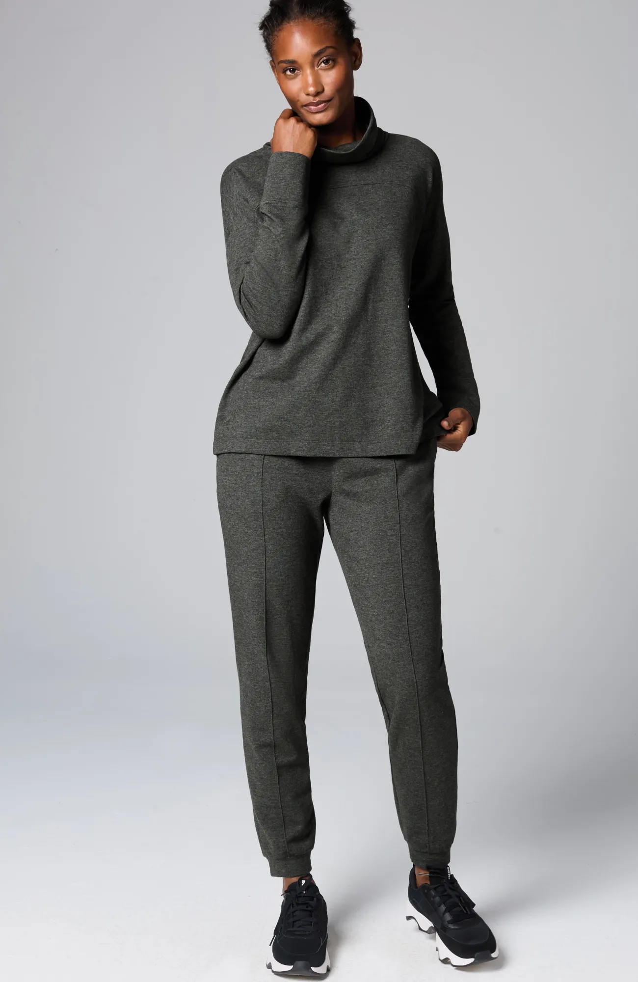 J.Jill Fit Fleece Turtleneck Top Dark Charcoal Heather Store
