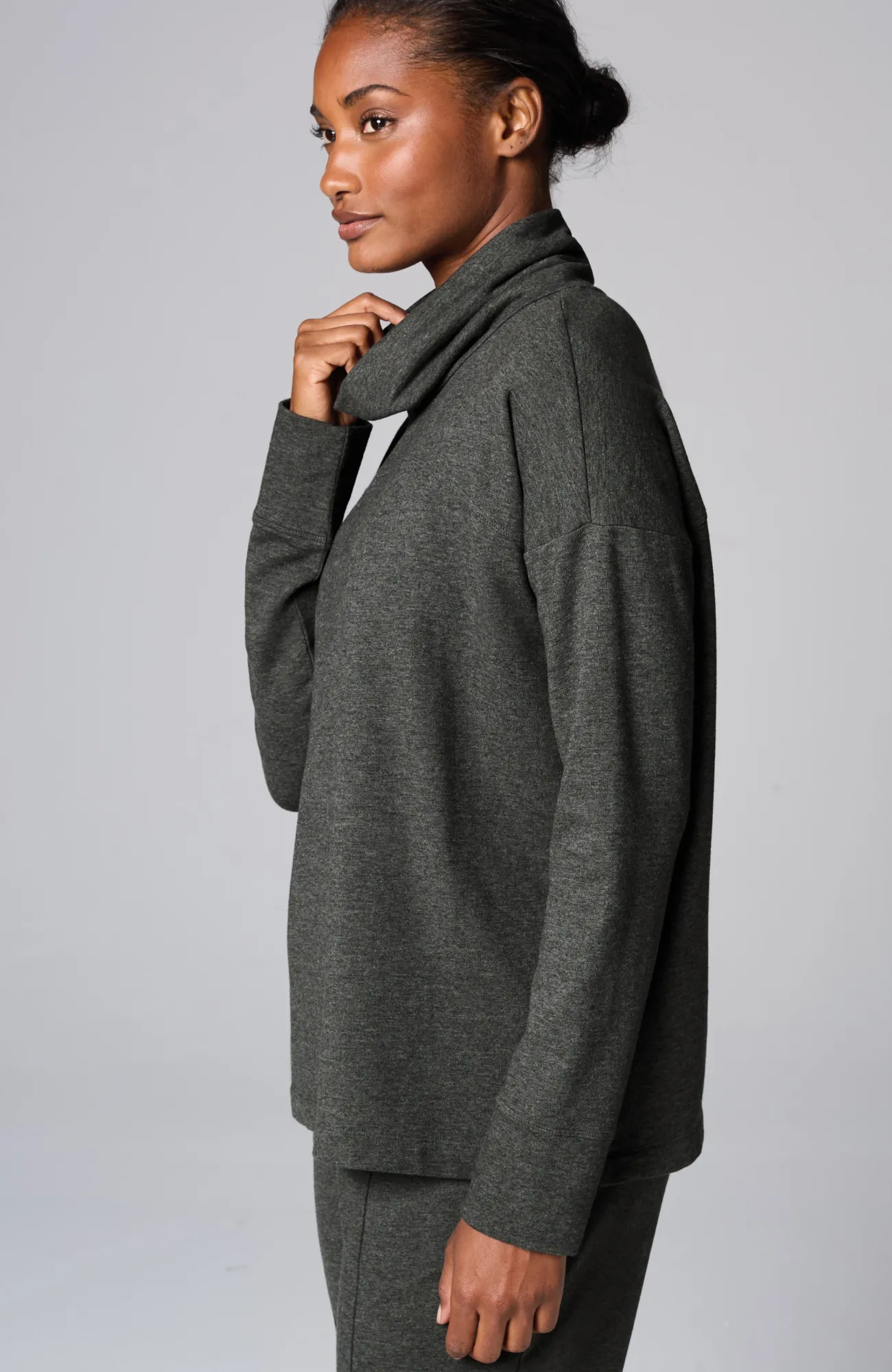 J.Jill Fit Fleece Turtleneck Top Dark Charcoal Heather Store