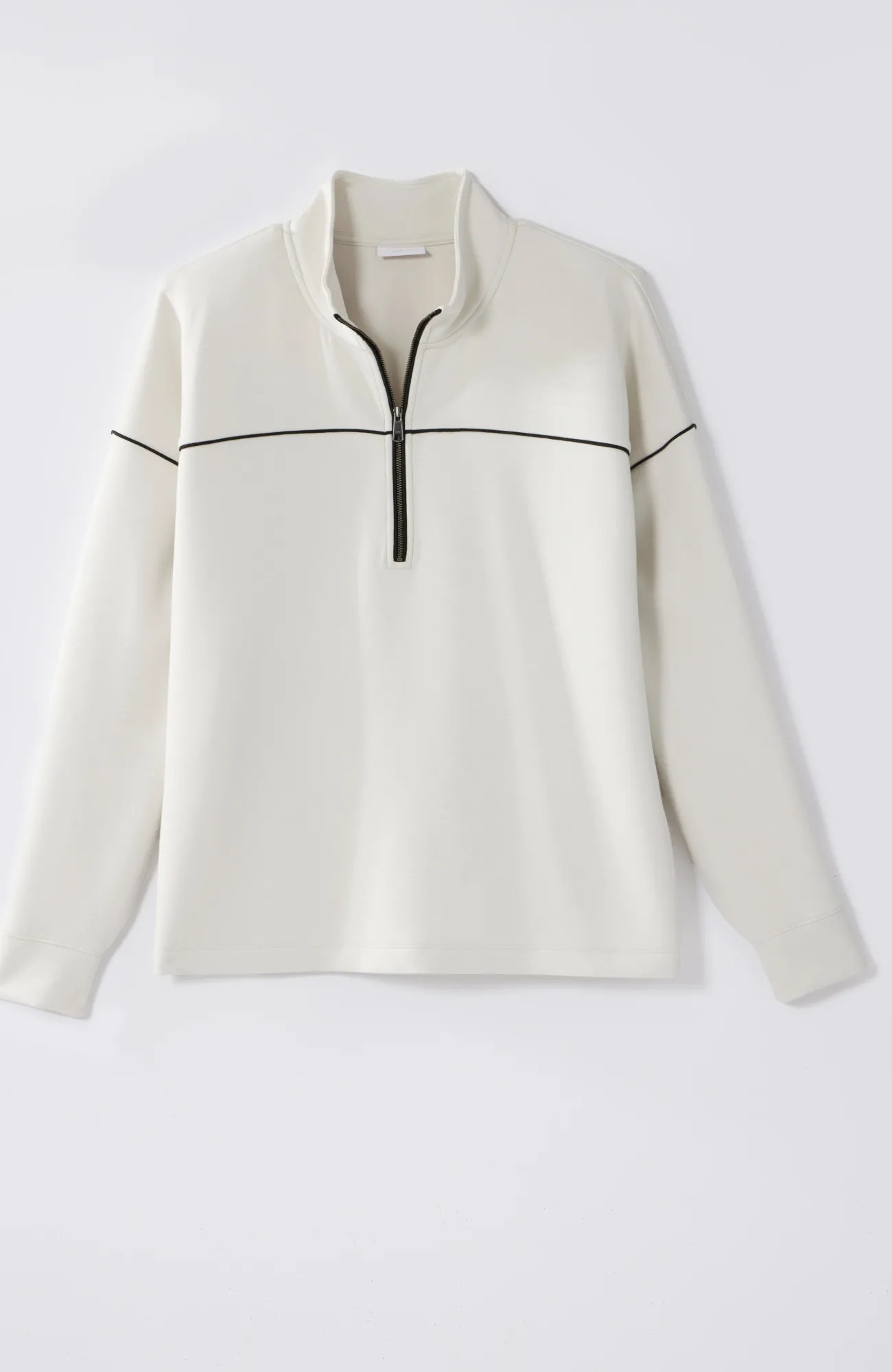 J.Jill Fit Sleek Double-Knit Piped Quarter-Zip Smokey Cream/black Cheap