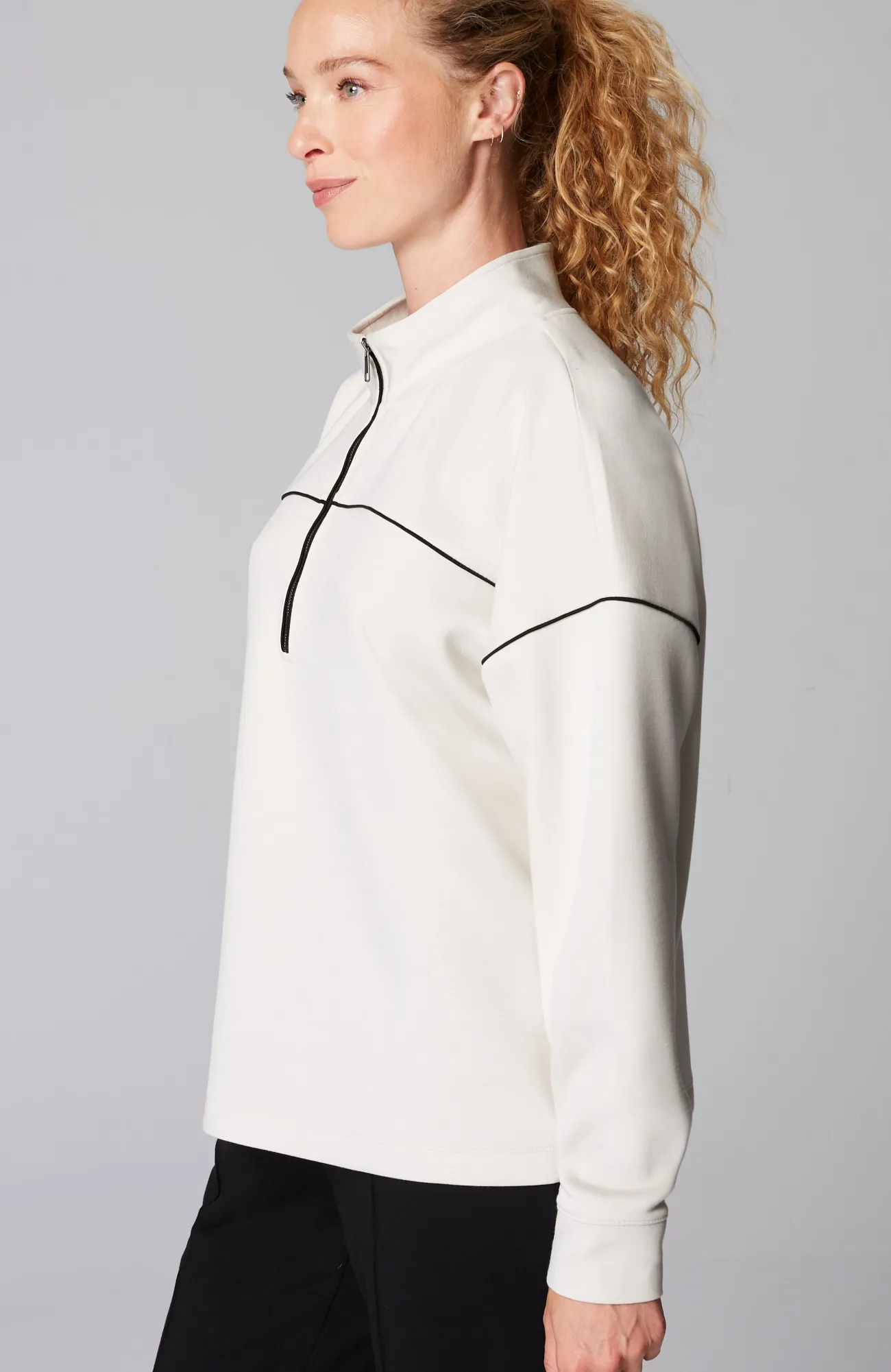 J.Jill Fit Sleek Double-Knit Piped Quarter-Zip Smokey Cream/black Cheap