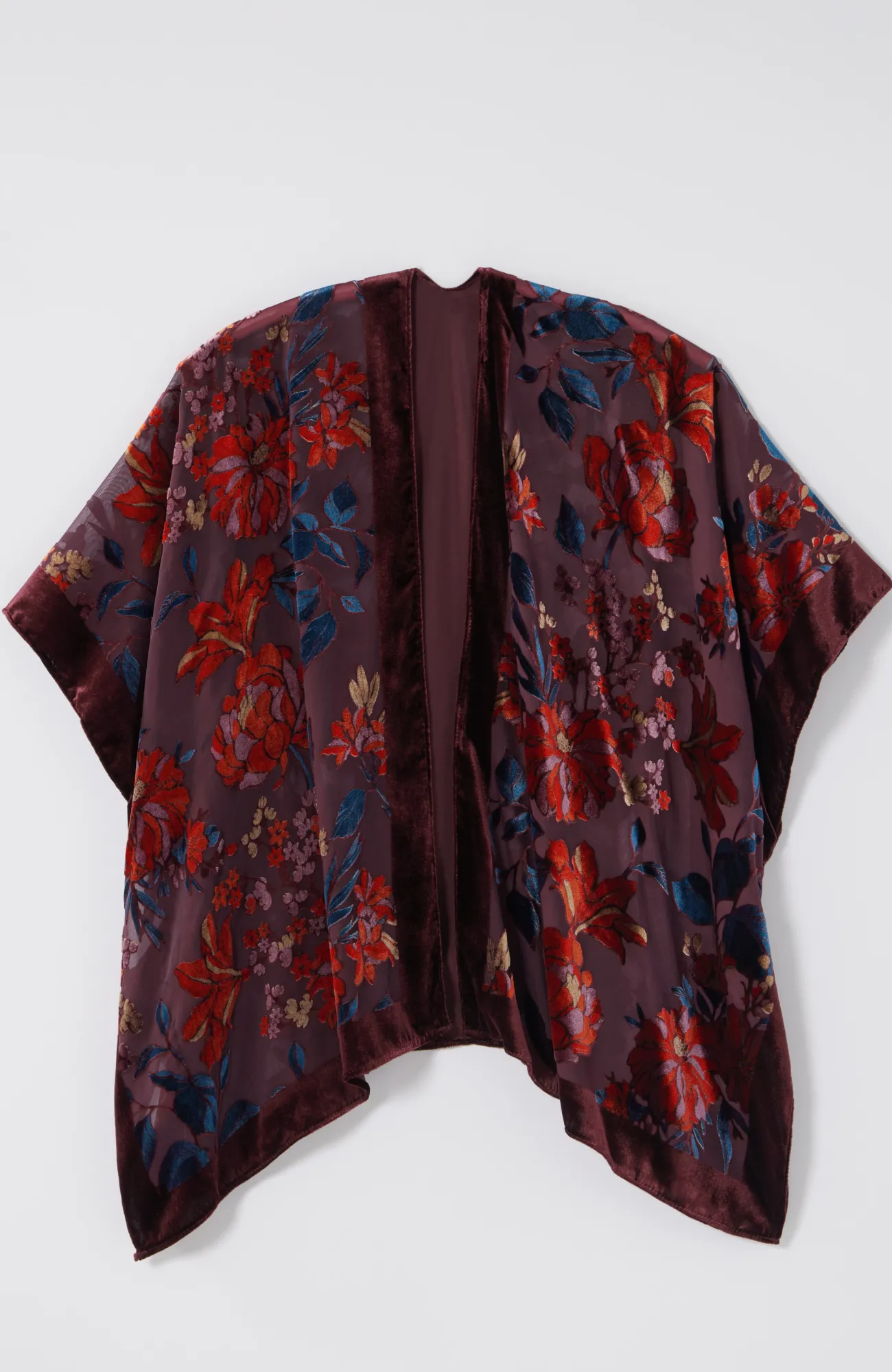 J.Jill Floral Burnout Velvet Ruana Dark Maroon Multi Best Sale