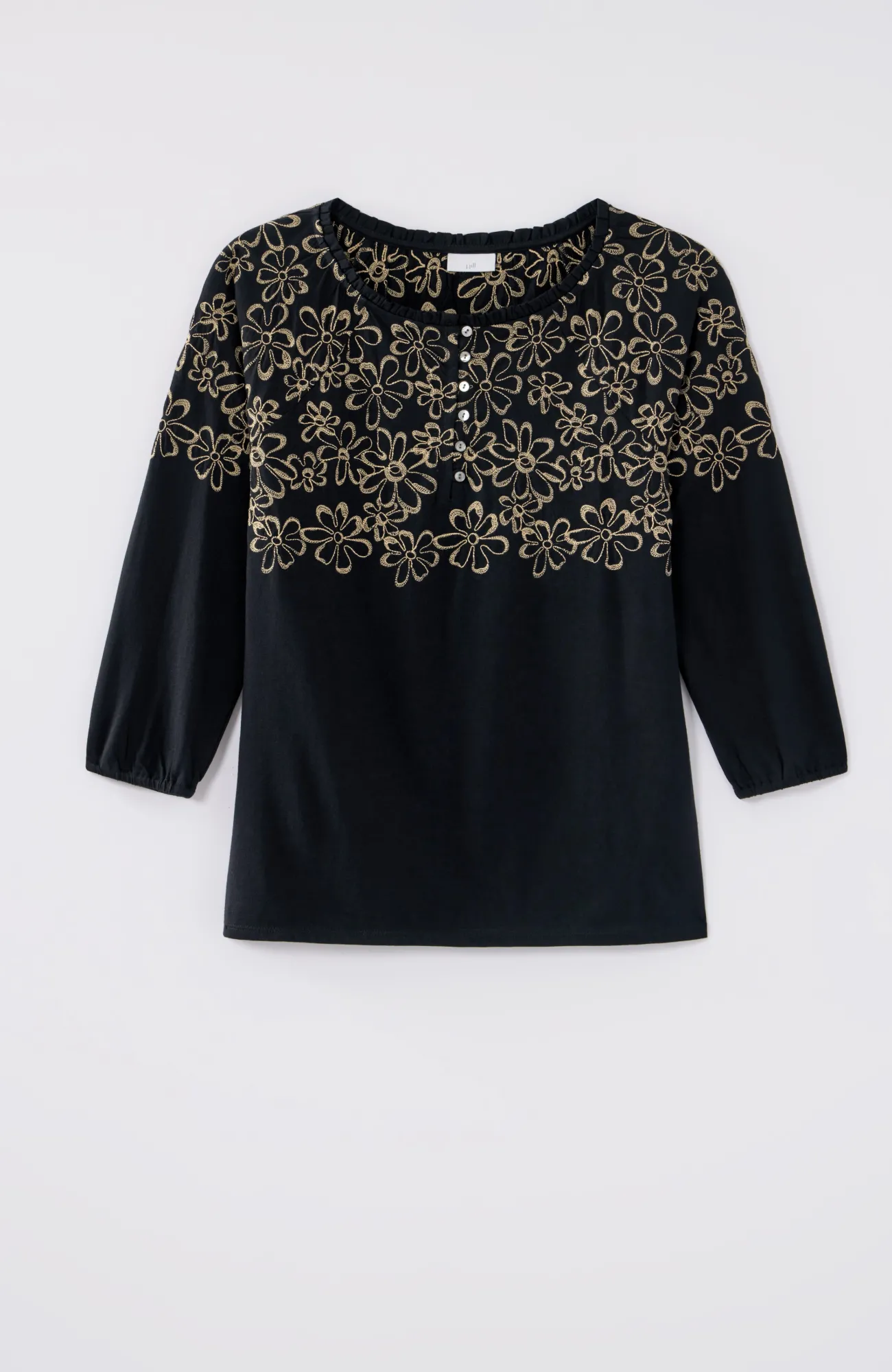 J.Jill Floral-Embroidered Raglan-Sleeve Top Black/light Toffee Online