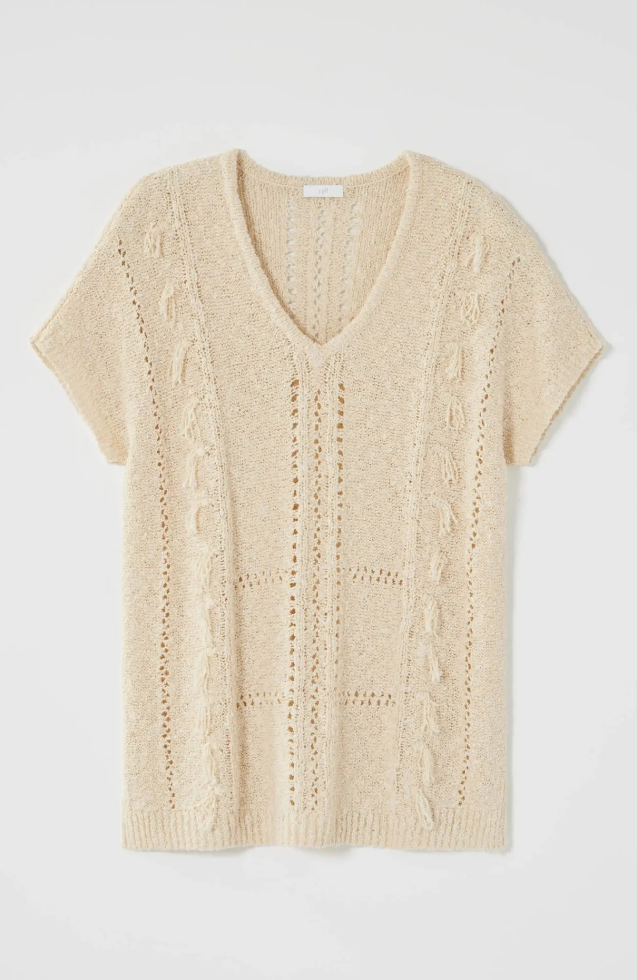 J.Jill Fringed Open-Texture Short-Sleeve Sweater Barley Best Sale