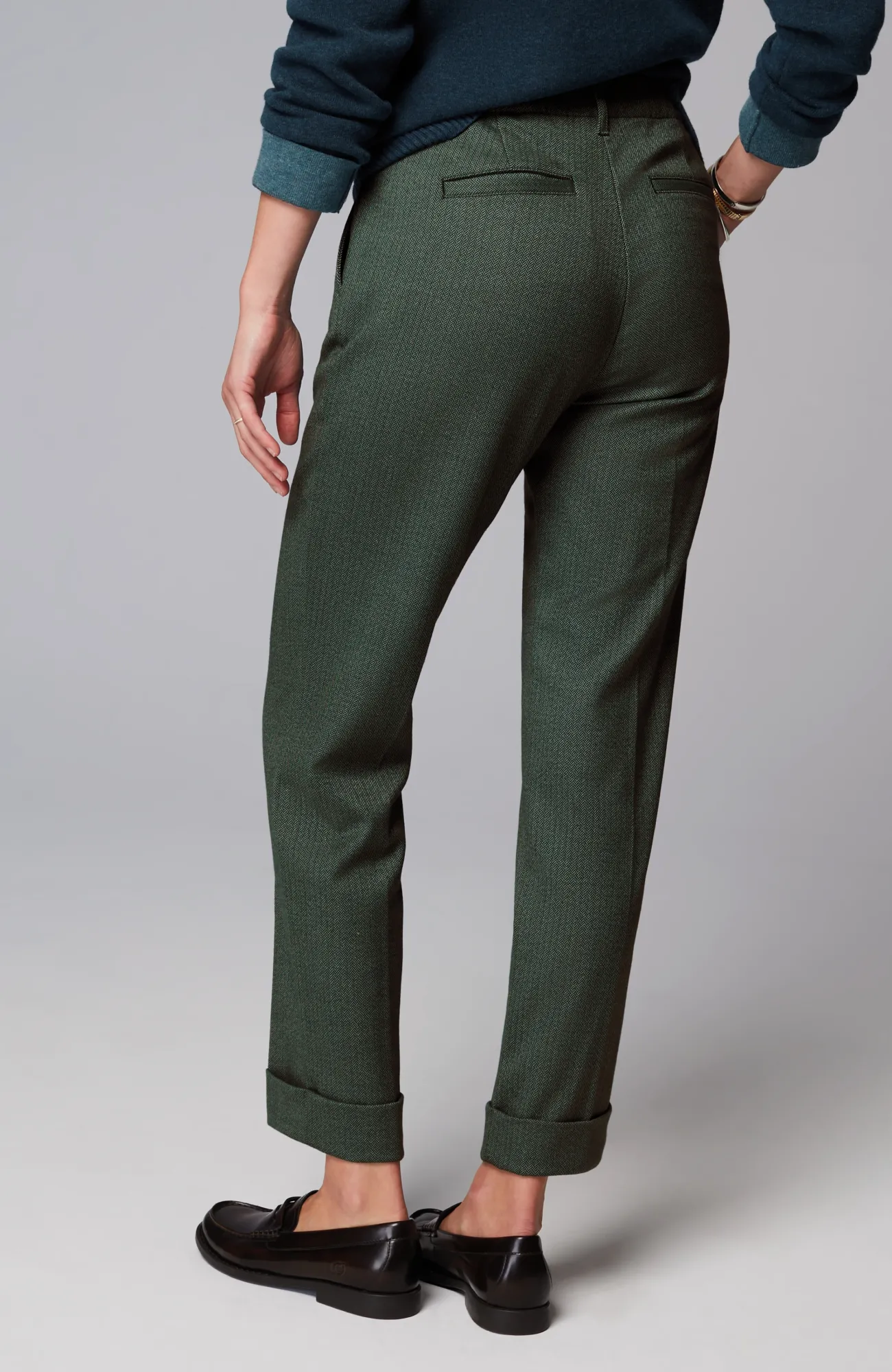 J.Jill Herringbone Cuffed Pull-On Pants Dark Teal Multi Cheap