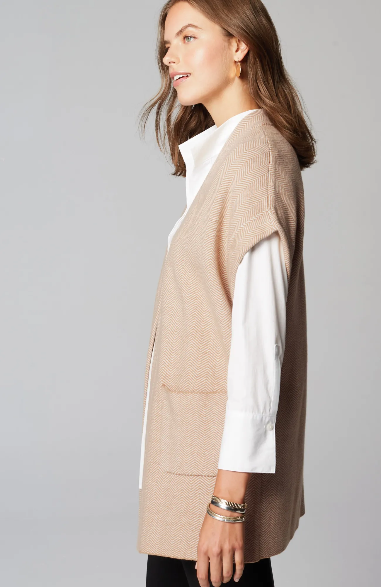 J.Jill Herringbone Gilet Caramel/cream Cheap