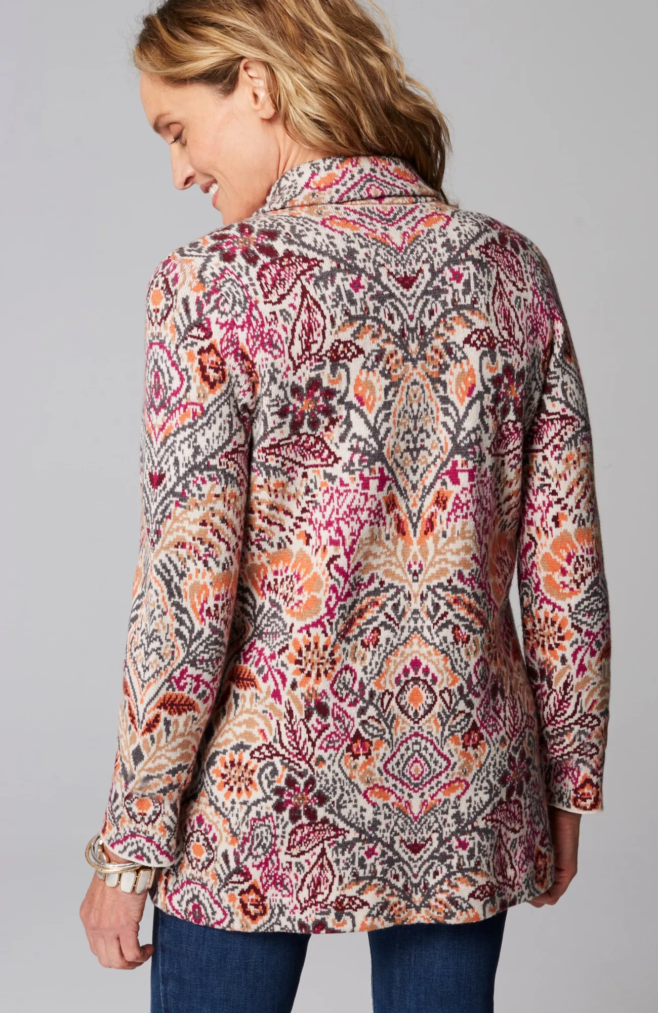 J.Jill Jacquard Sweater Blazer Almond Latte Heather Multi Cheap