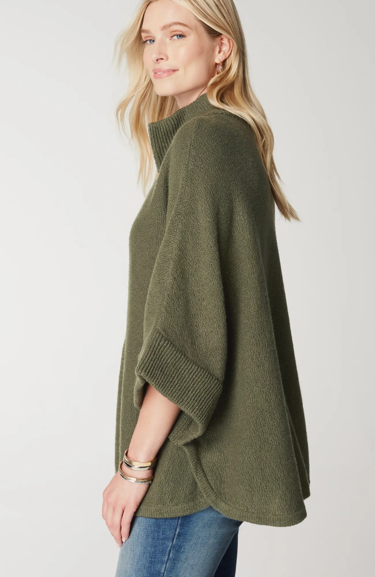 J.Jill Jacquard-Knit Zip-Up Poncho Fashion