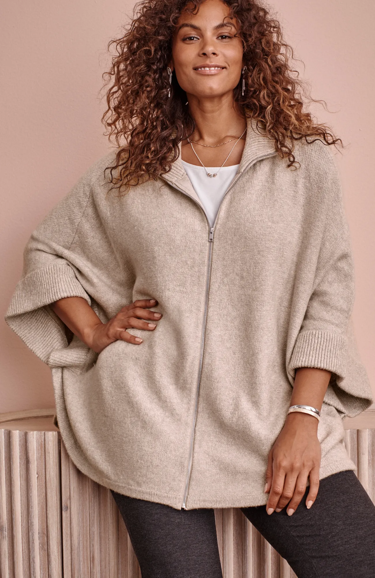 J.Jill Jacquard-Knit Zip-Up Poncho Fashion
