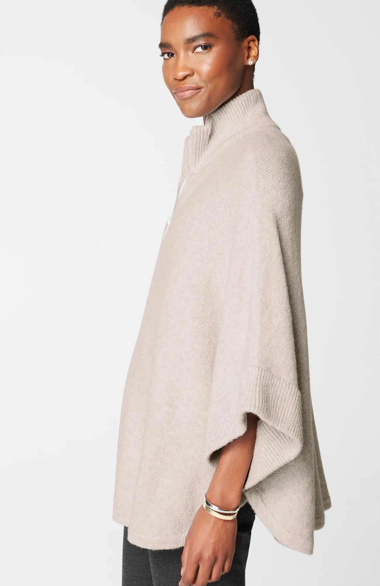 J.Jill Jacquard-Knit Zip-Up Poncho Fashion